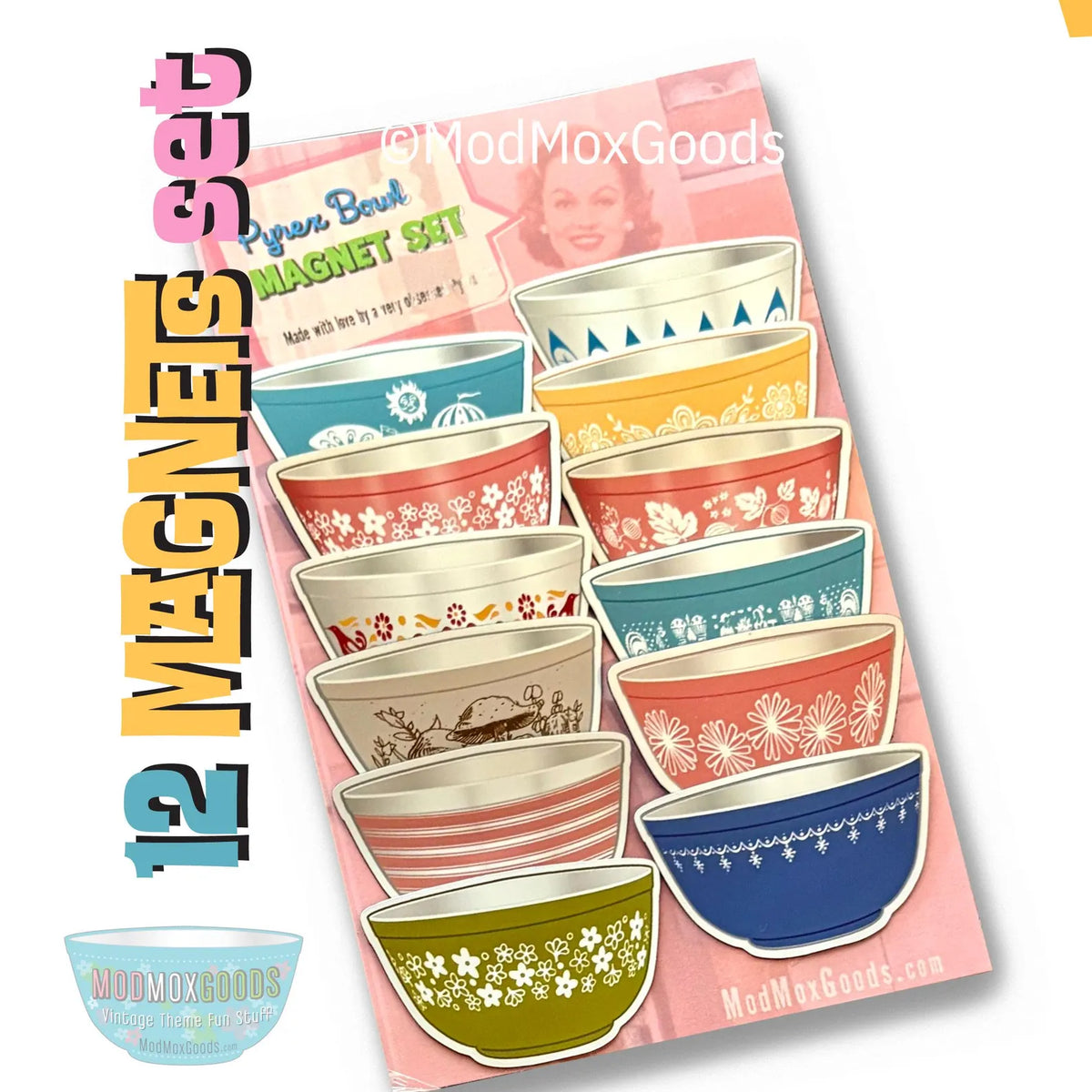 MAGNETS set of 12 vintage Pyrex bowls to "stack" on your fridge or wherever