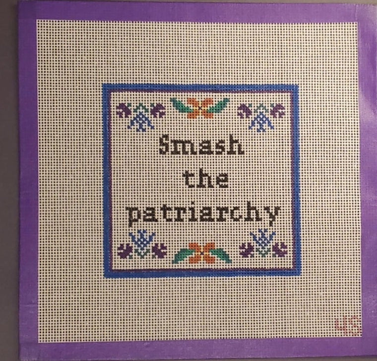 Smash the Patriarchy beginner needlepoint canvas hand painted