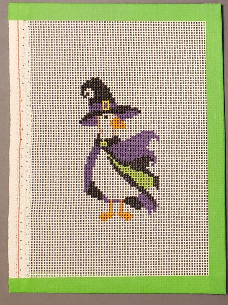 Halloween witch goose needlepoint canvas hand painted