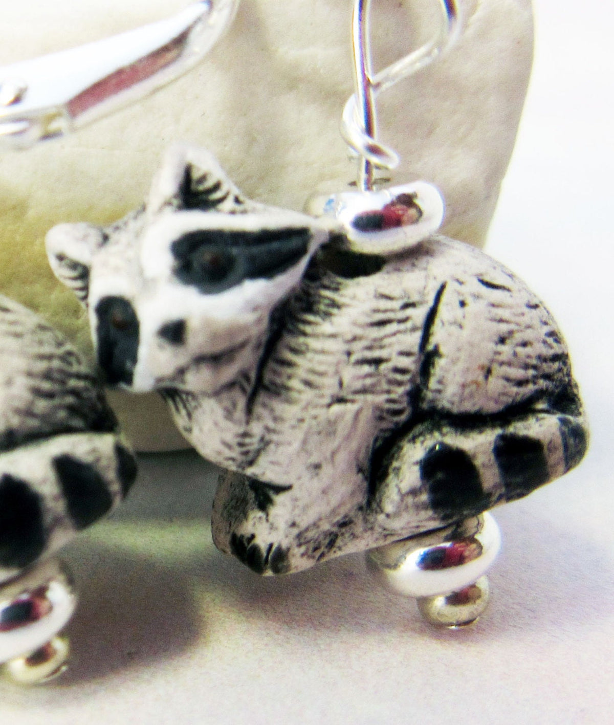 Stylish RACCOON EARRINGS made of hematite stone, ideal for anyone who loves cute animal jewelry and handcrafted nature-inspired accessories.