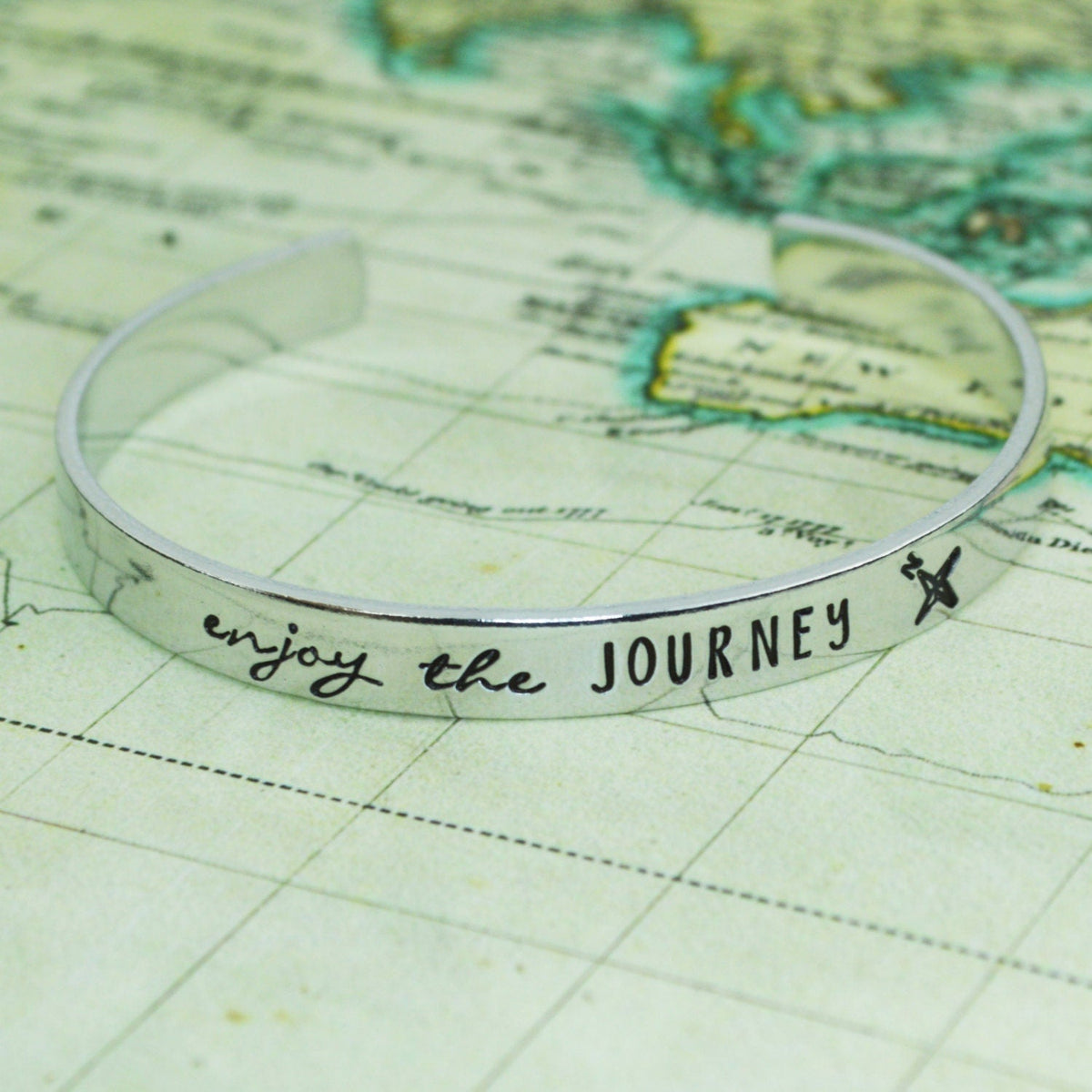 Enjoy The Journey Cuff Bracelet Aluminum Brass or Copper Bangle
