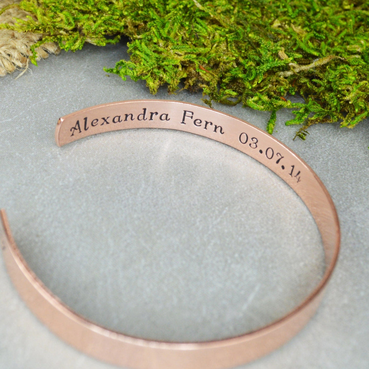 Love Bracelet with Custom Date Hand Stamped Aluminum Brass or Copper Bracelet - Wedding Gift