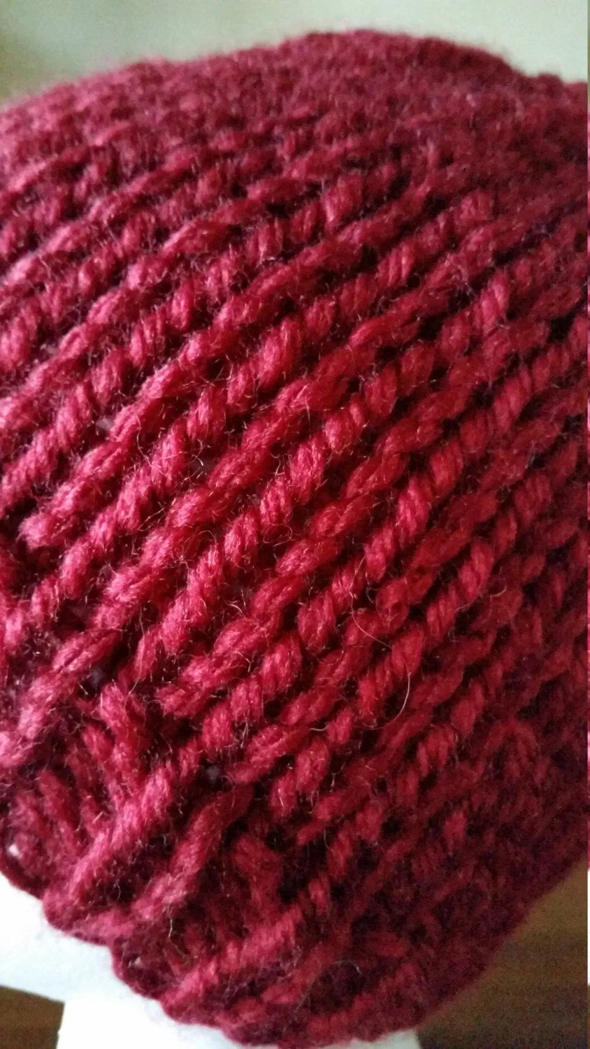 Red Chunky Hand Knit Messy Bun Hat