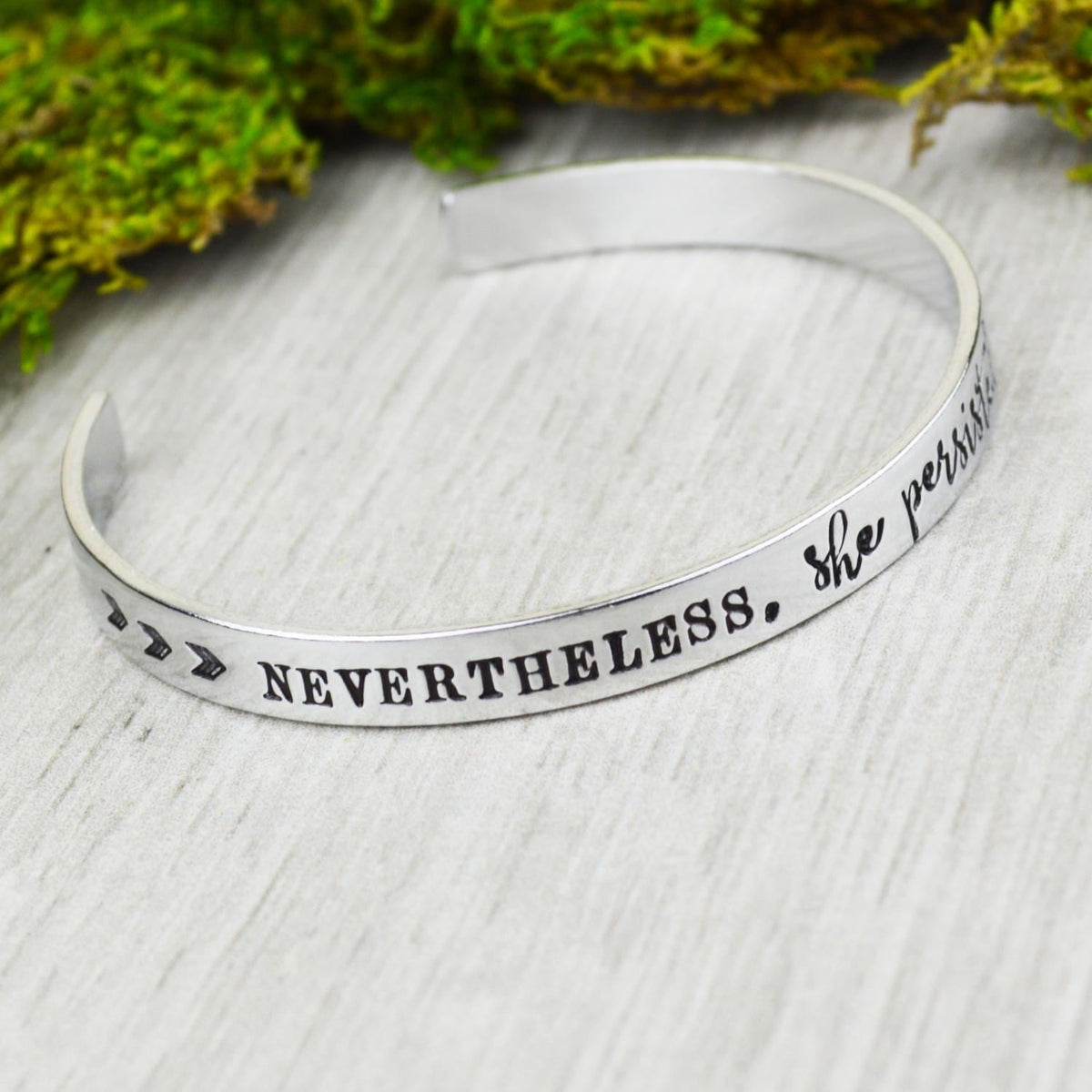 Nevertheless She Persisted Aluminum Brass or Copper Handstamped Cuff Bracelet