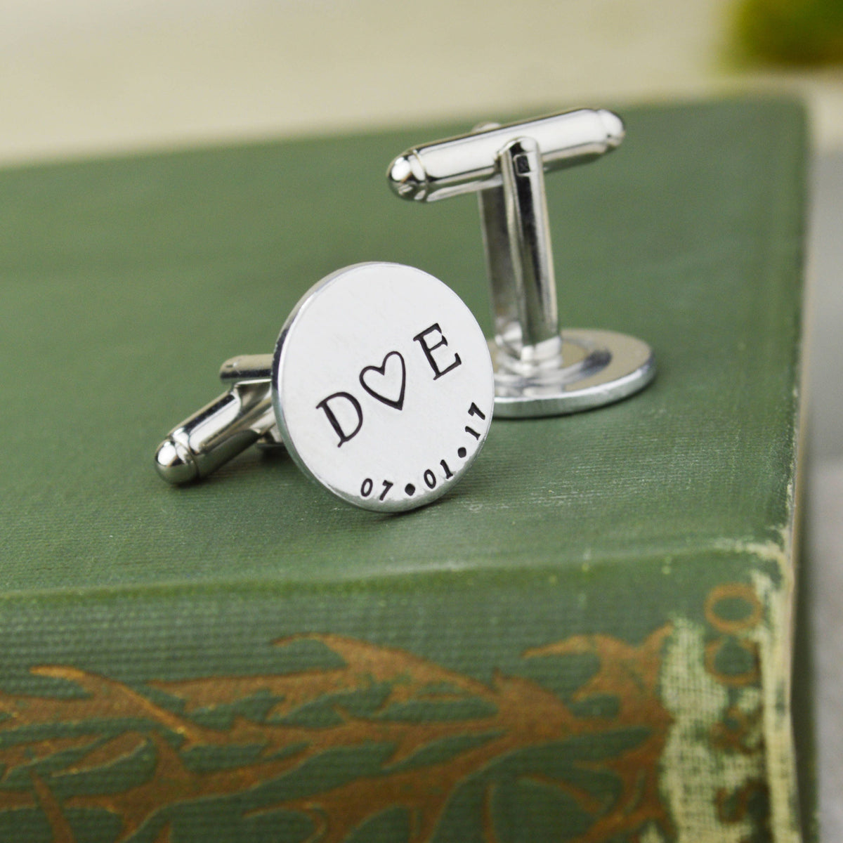 Custom Date and Initial Cuff Links - Hand Stamped Groom Gift - Wedding Gift