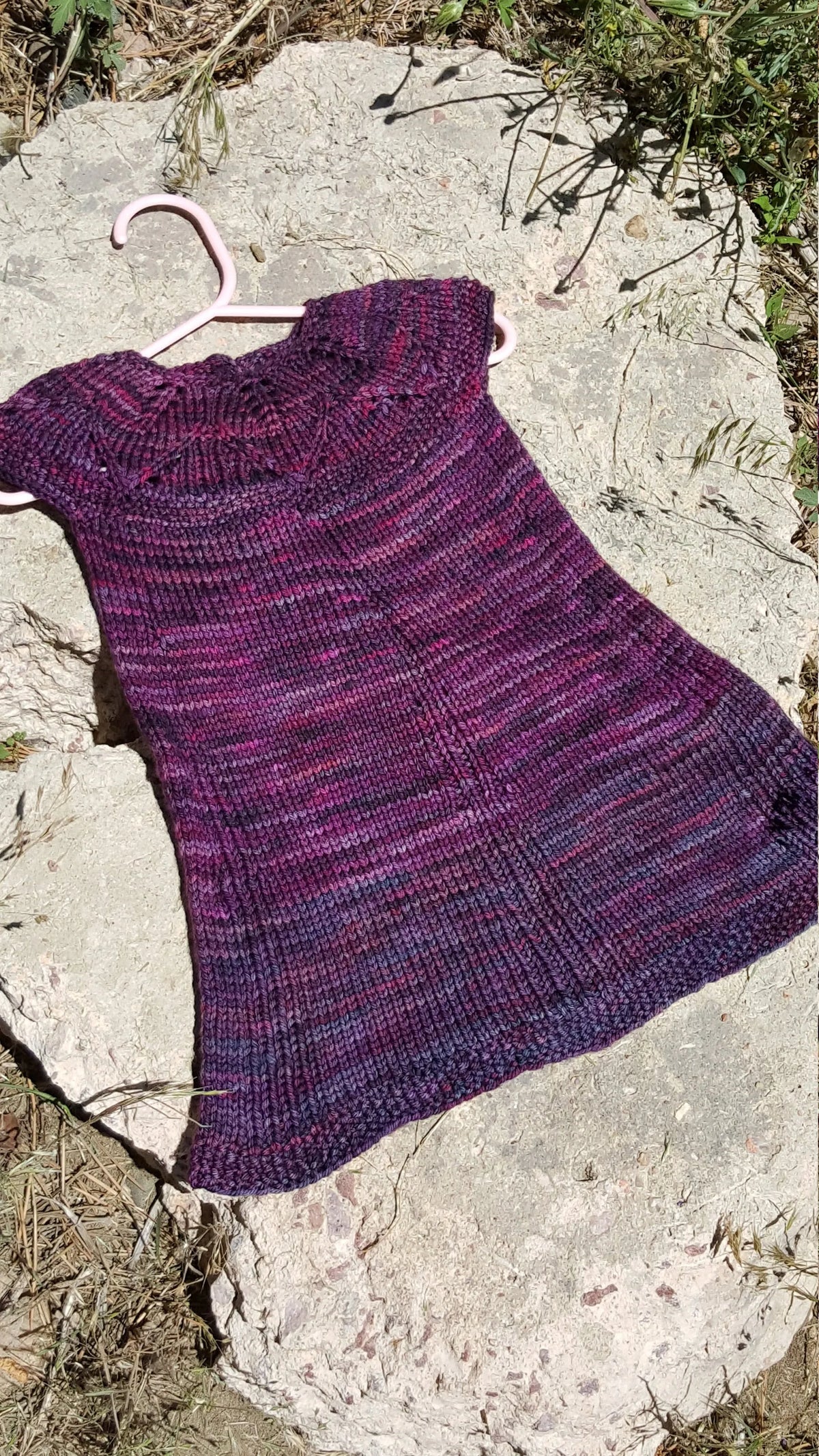 Hand Knit 1st Birthday Dress - Purple Baby Girl 9 to 12 month Clothes - Toddler Wedding Outfit