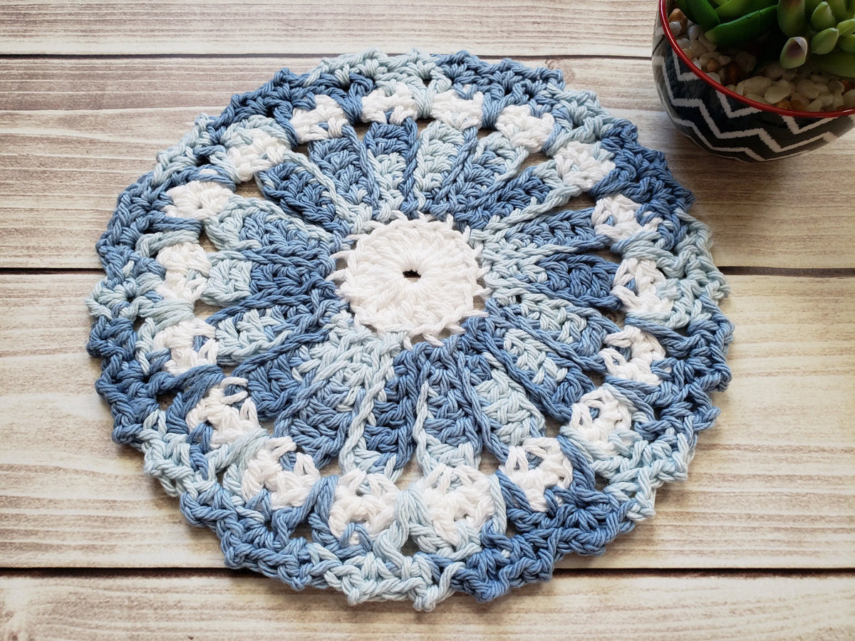 Blue Pink Green Cotton Crocheted Dishcloth Set