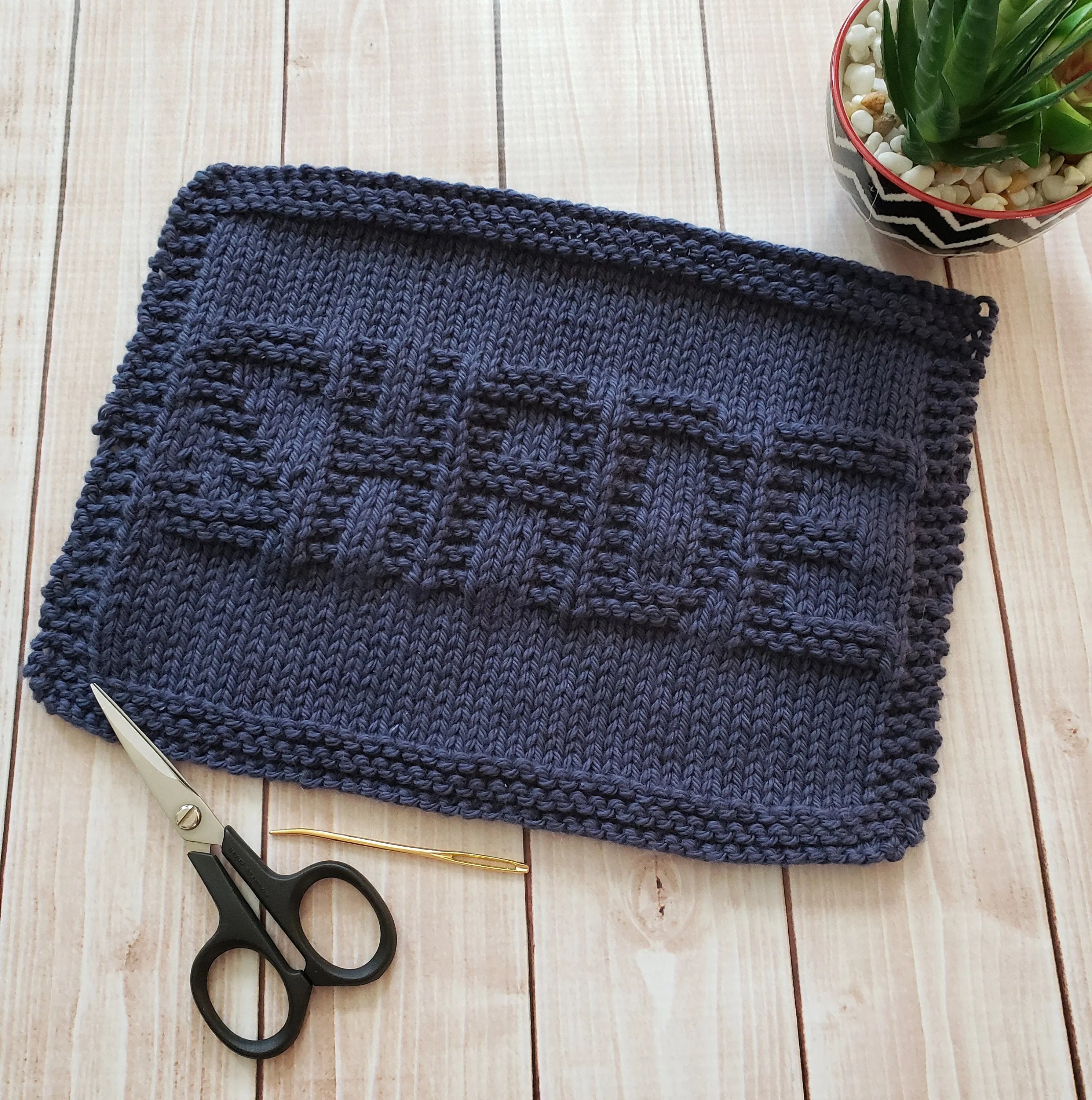 Blue Shade Hand Knit Cotton Dishcloth - Environmentally Friendly - Adult Humor