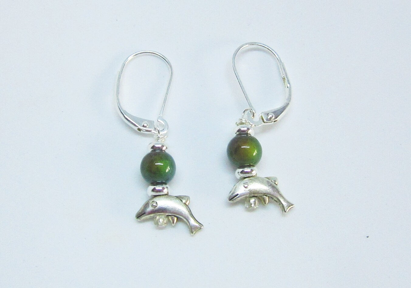 Small Silver Animal theme Earrings featuring dolphins with mood bead topper - Color change dolphin jewelry, perfect ocean lover gift.