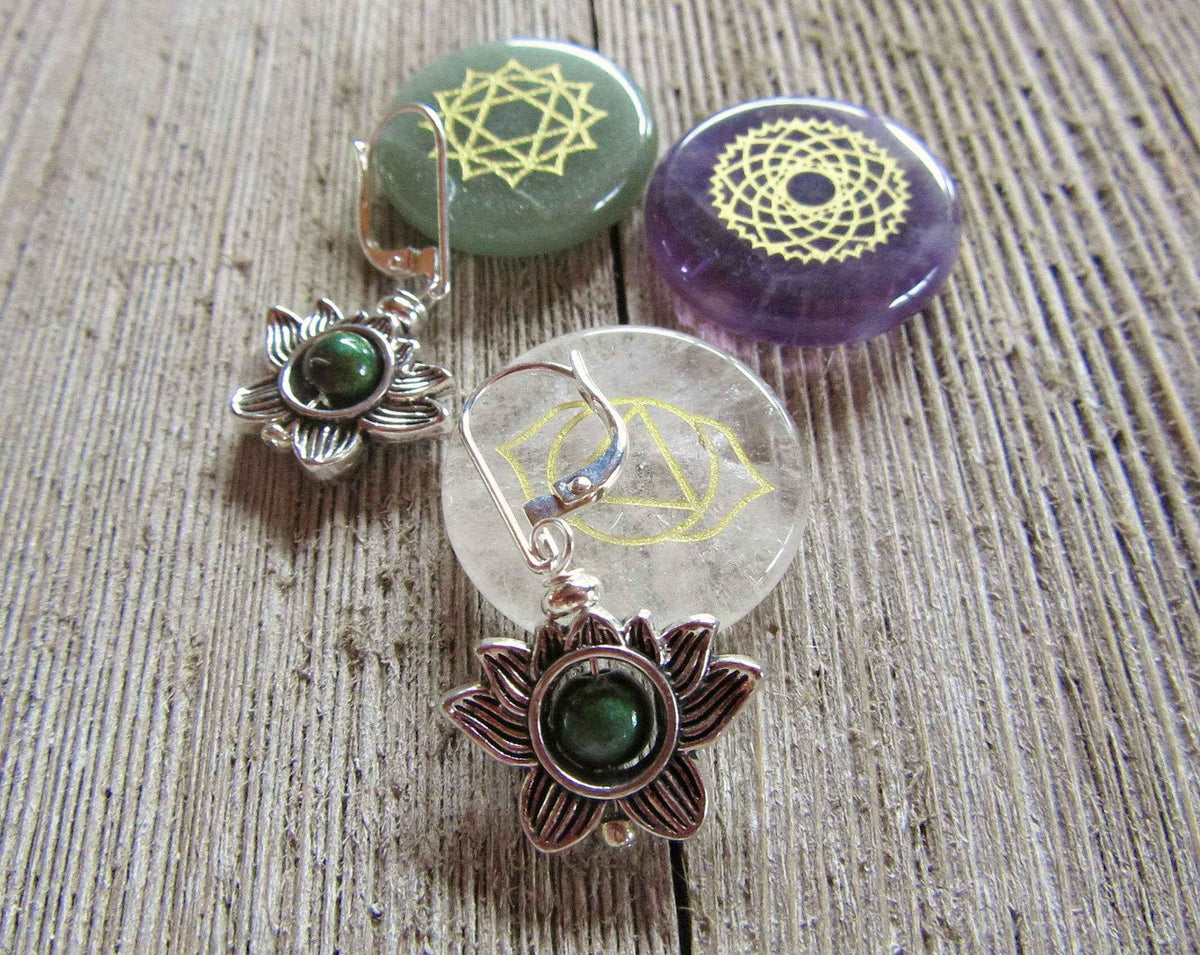 Lotus Flower Earrings with Color Changing Mood Bead - Zen Jewelry Gift for Growth & Calm