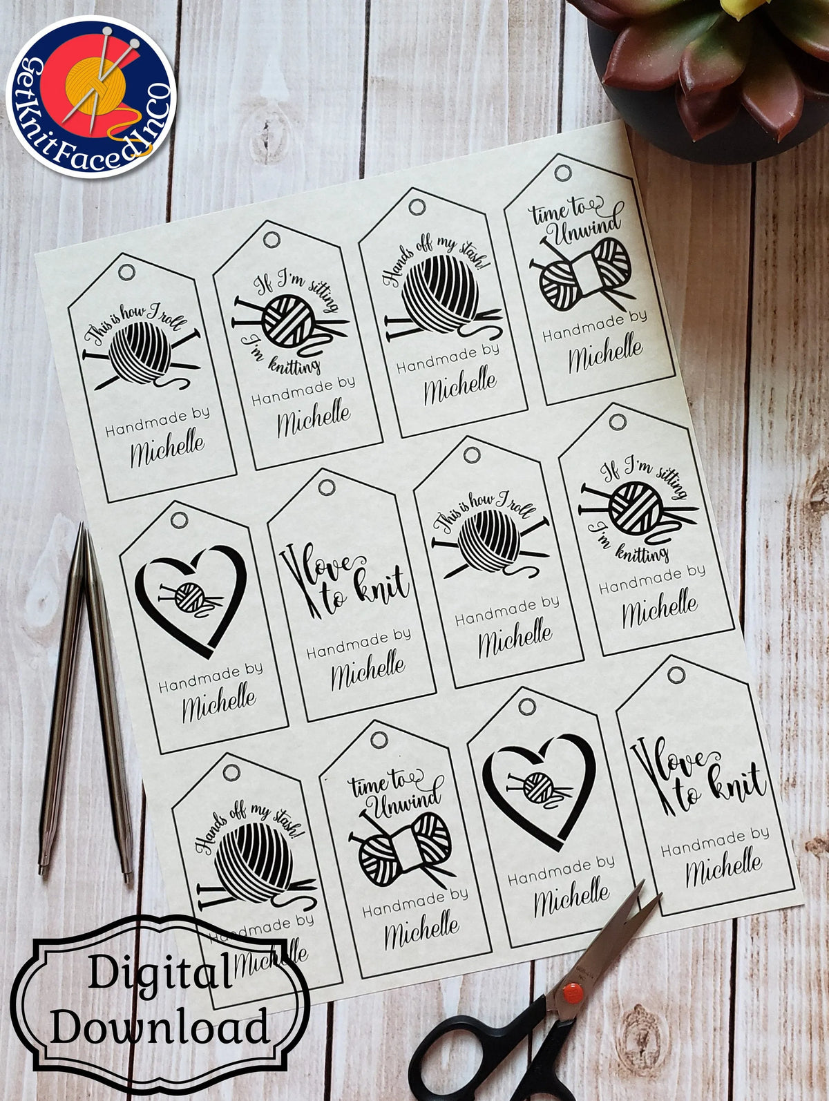 Personalized Two Sided Knitting Quote Gift Tag With Blank Care Instructions - PDF File Only - Printable Knitting Label