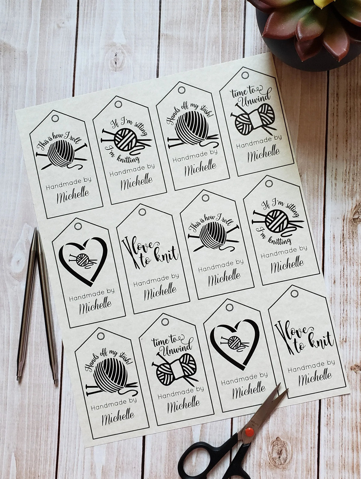 Personalized Two Sided Knitting Quote Gift Tag With Blank Care Instructions - PDF File Only - Printable Knitting Label