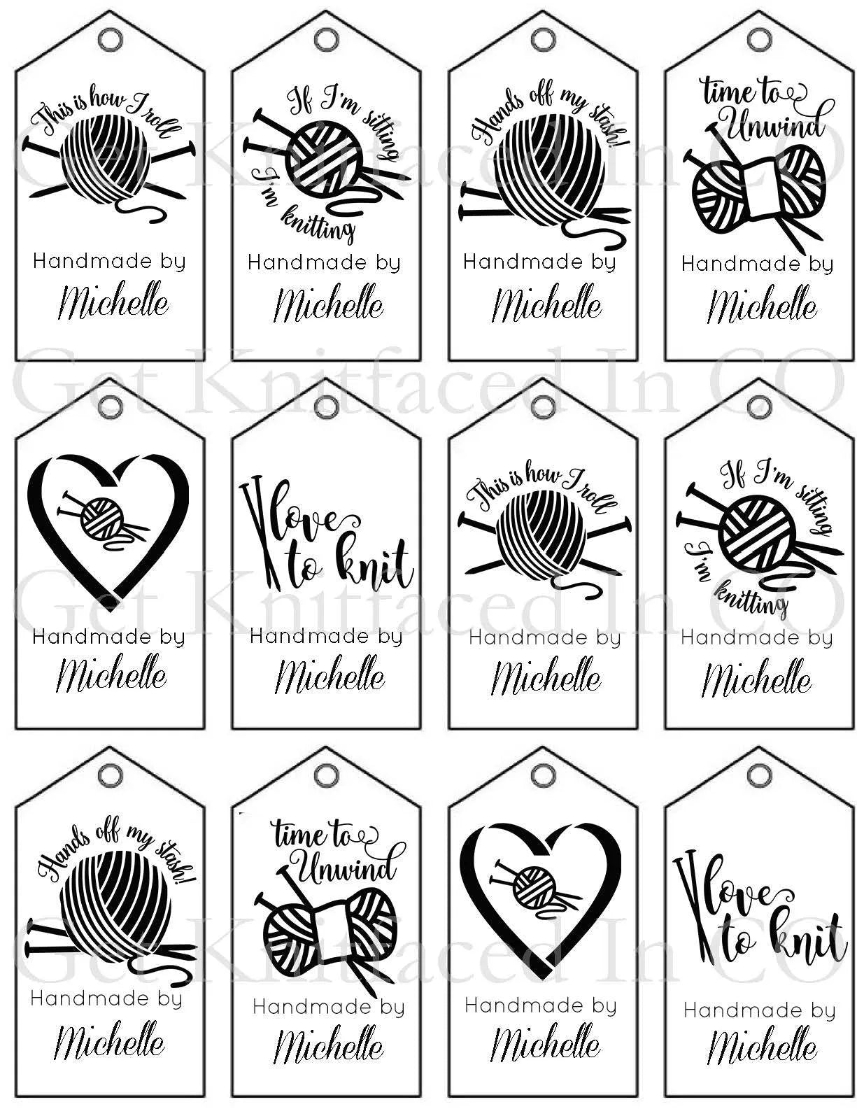 Personalized Two Sided Knitting Quote Gift Tag With Blank Care Instructions - PDF File Only - Printable Knitting Label