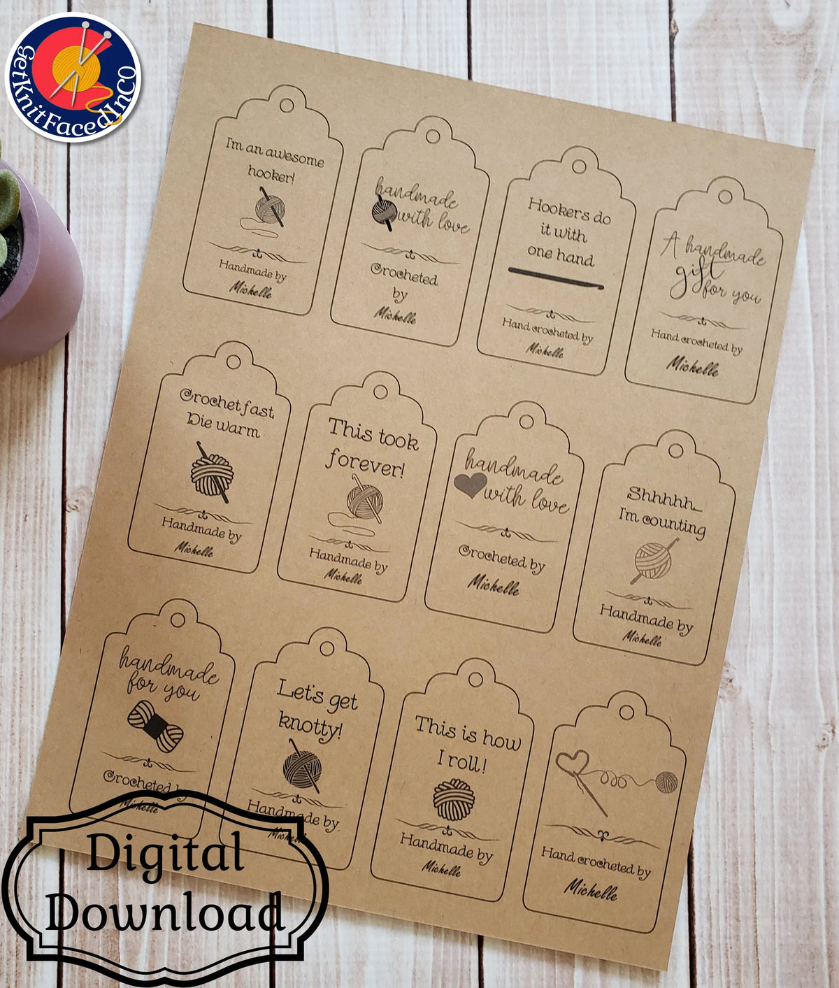 Personalized Double Sided Crochet Quote Gift Tag With Blank Care Instructions - PDF File Only - Printable Crochet Tag
