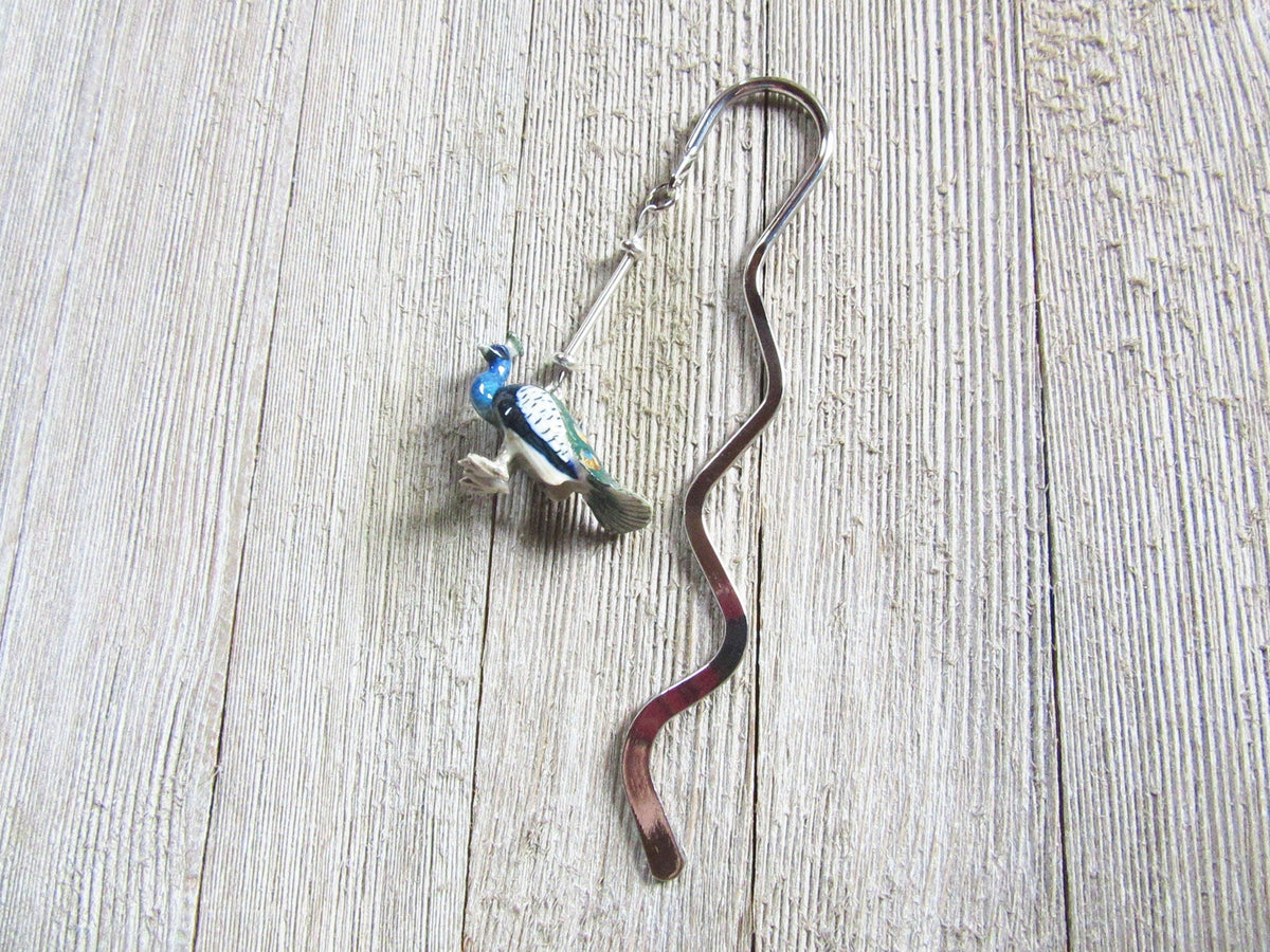 Peacock Bookmark, a charming metal bookmarker featuring a beautifully painted peacock, ideal gift for readers.