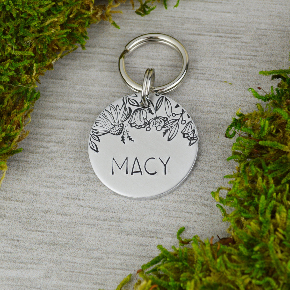 Floral Canopy Handstamped Pet ID Tag