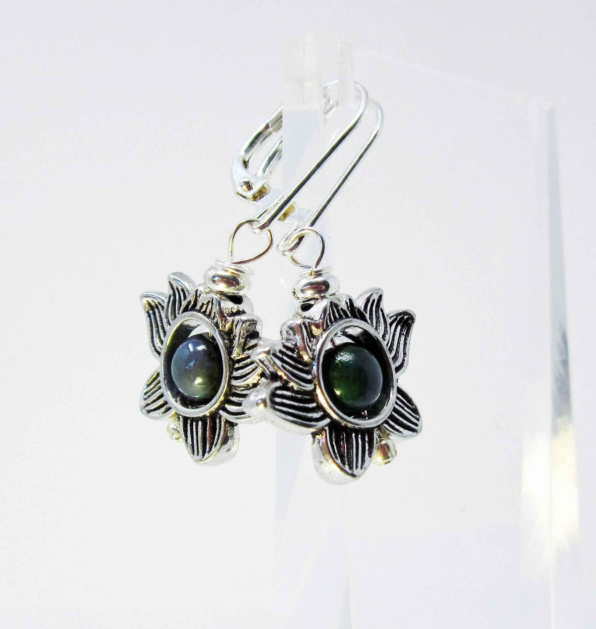 Lotus Flower Earrings with Color Changing Mood Bead - Zen Jewelry Gift for Growth & Calm