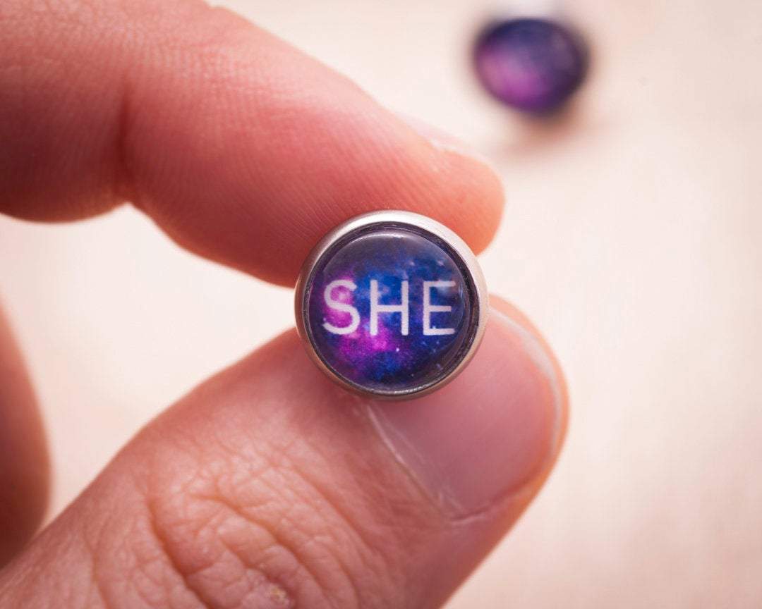 queer she her pronoun earrings