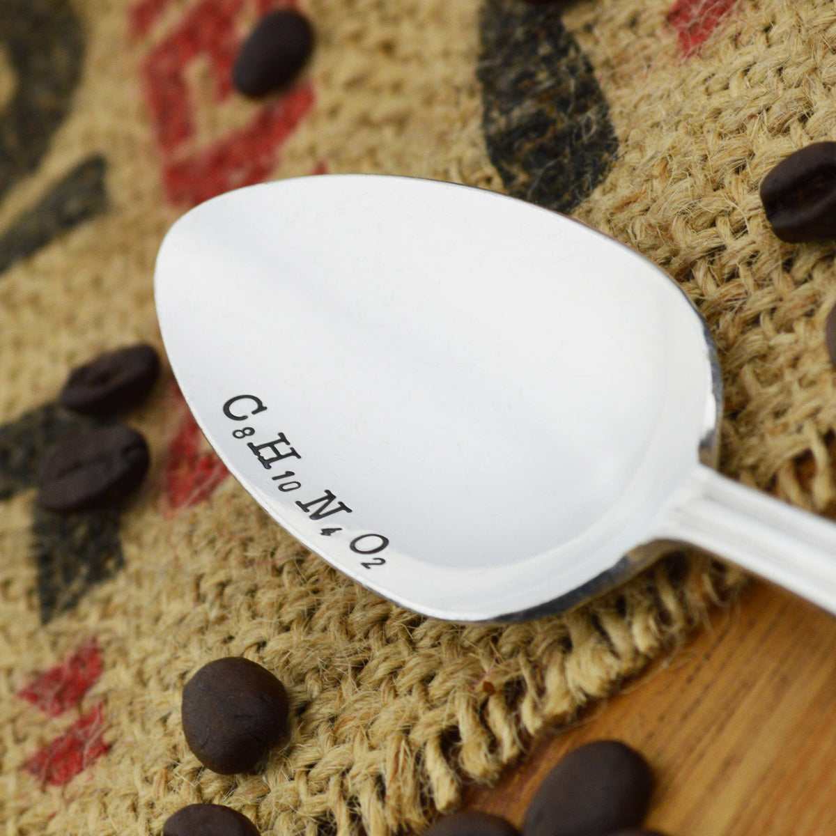 Caffeine Molecule Hand Stamped Spoon