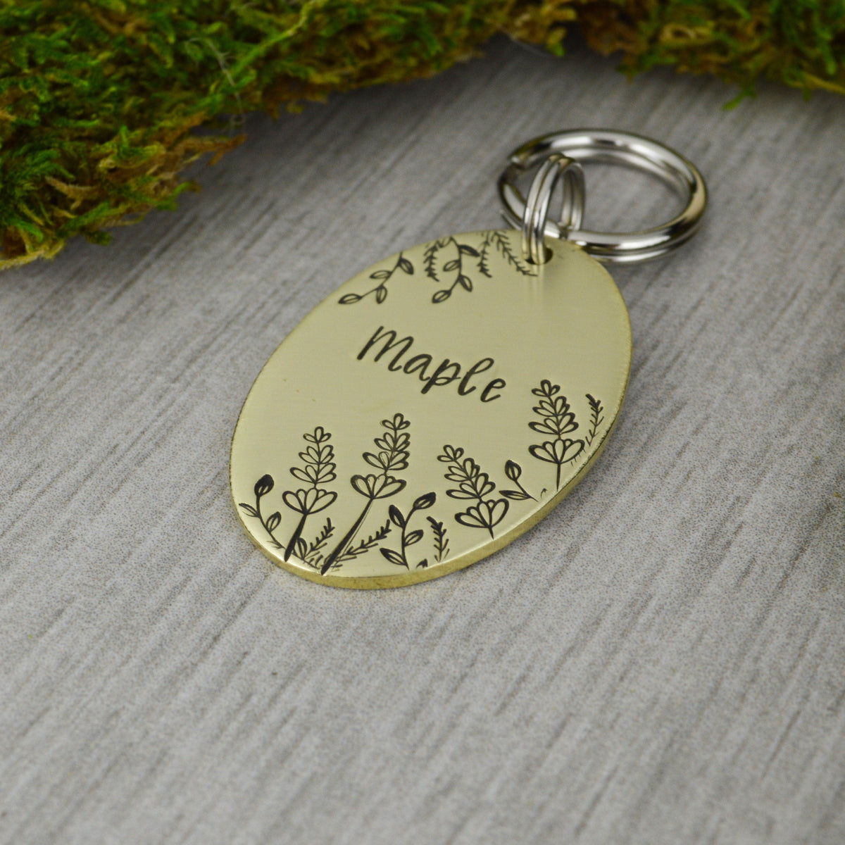 Lavender in the Breeze Handstamped Pet ID Tag
