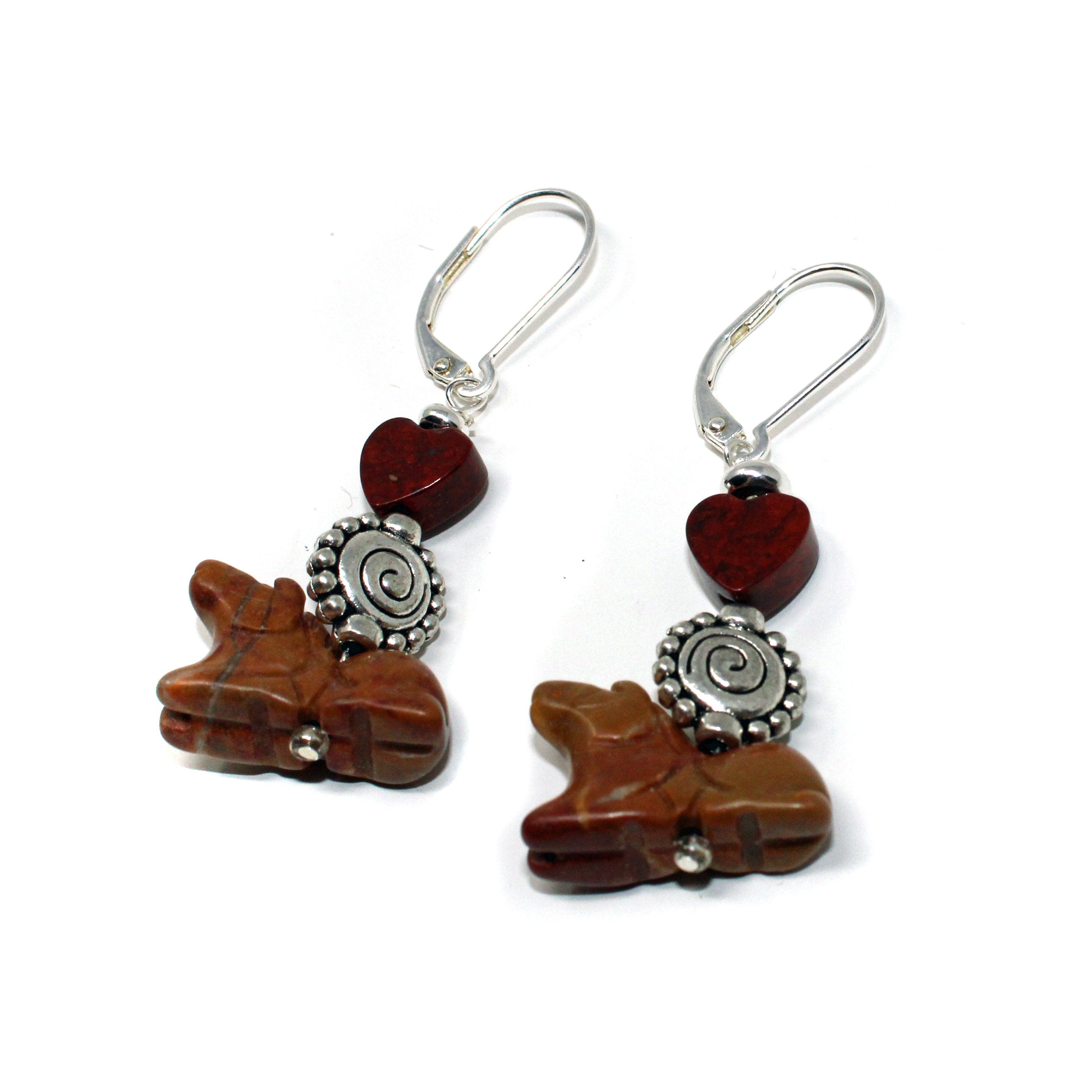 Horse Jewelry for Woman - elegant jasper pony earrings on a model&