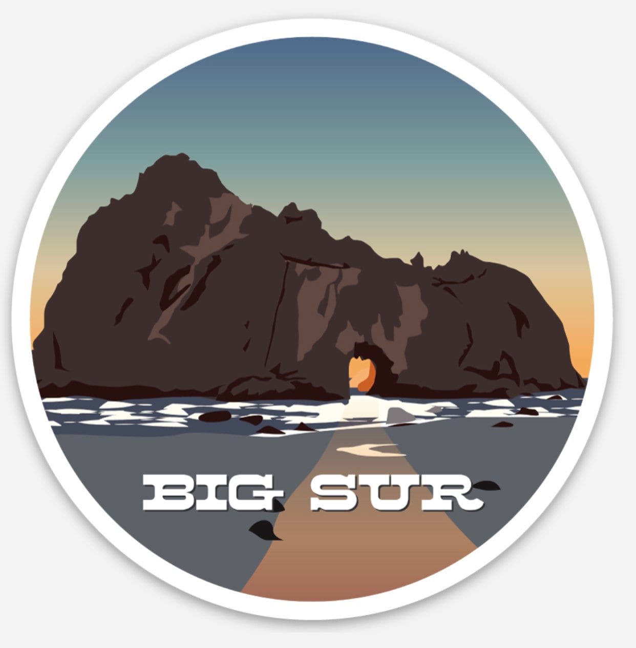 Big Sur California Coast Sticker | Vintage Inspired Retro Vinyl Decal (3" Round)