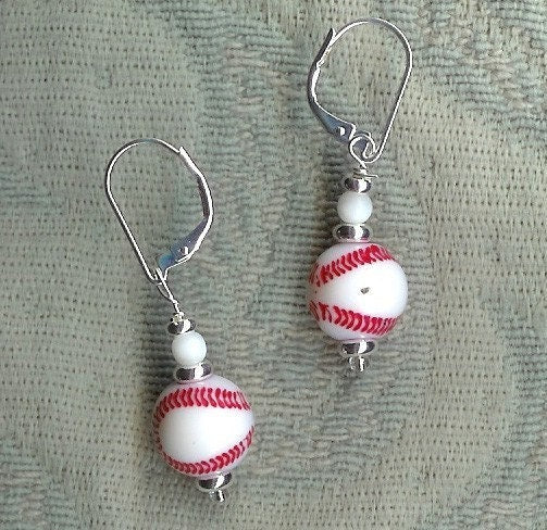 Fun baseball novelty earrings - sport gift, demonstrating quality craftsmanship with secure closure for active baseball fans.