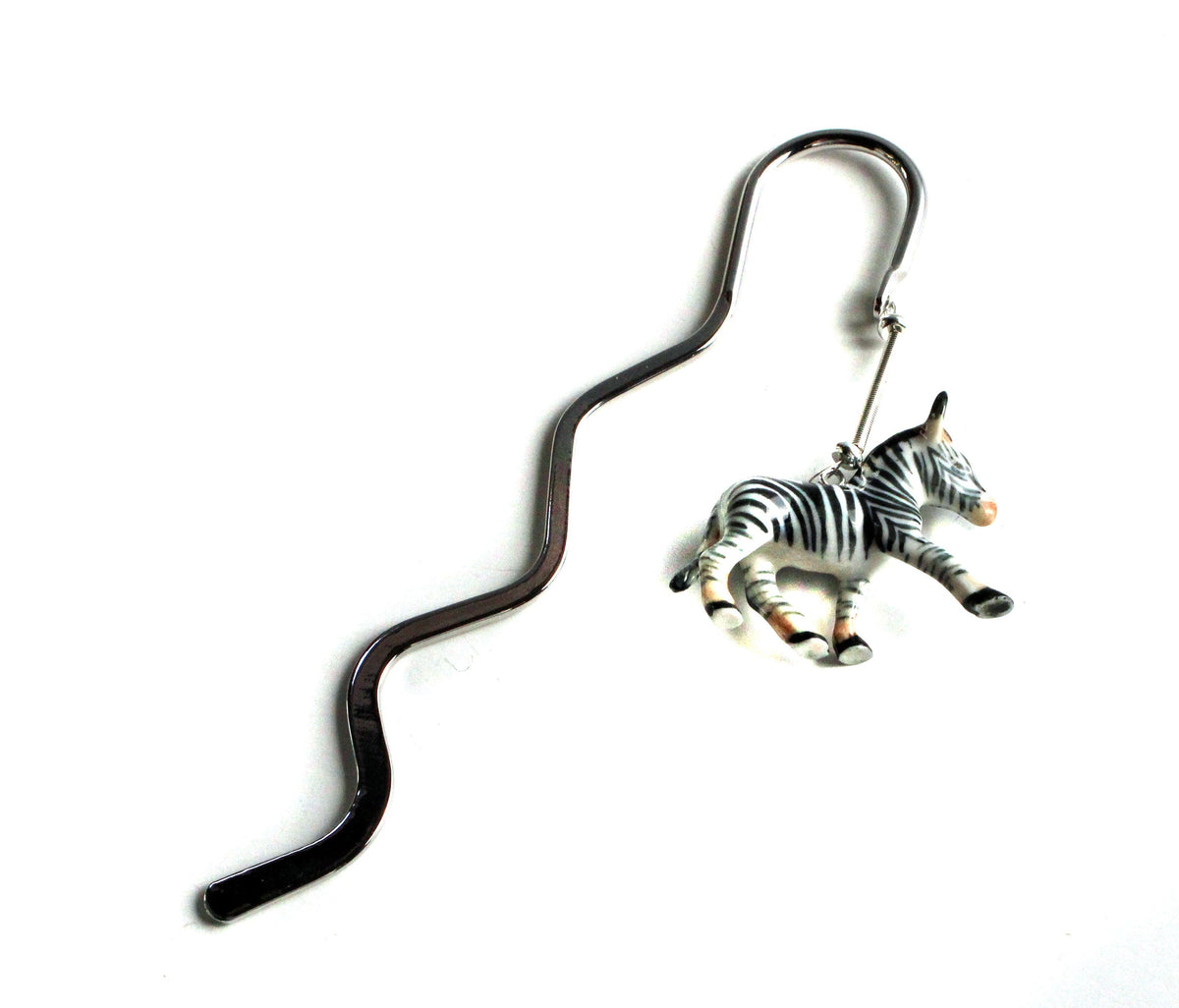 Zebra Bookmark - cute porcelain figure metal bookmark for animal lovers and readers.