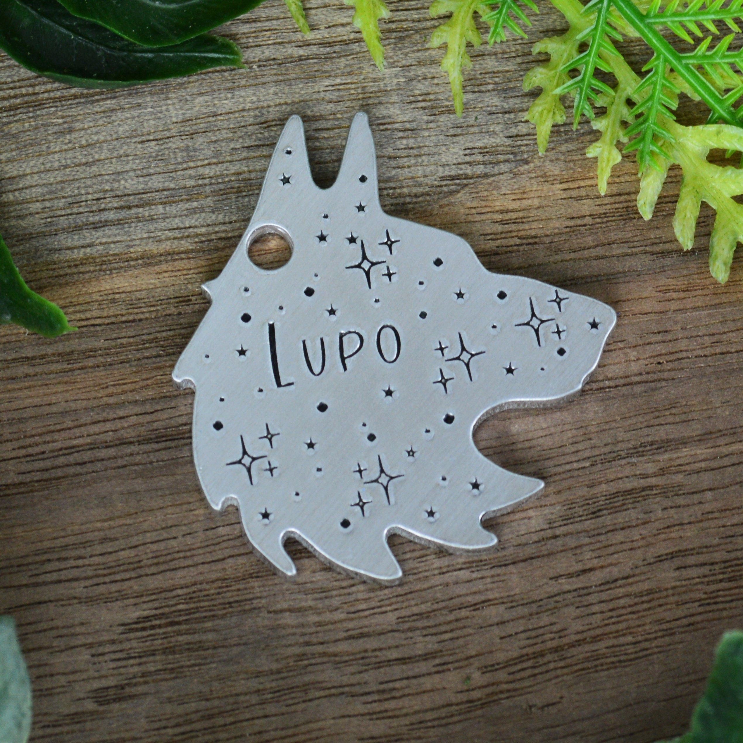 Lupo The Wolf Handstamped Pet ID Tag