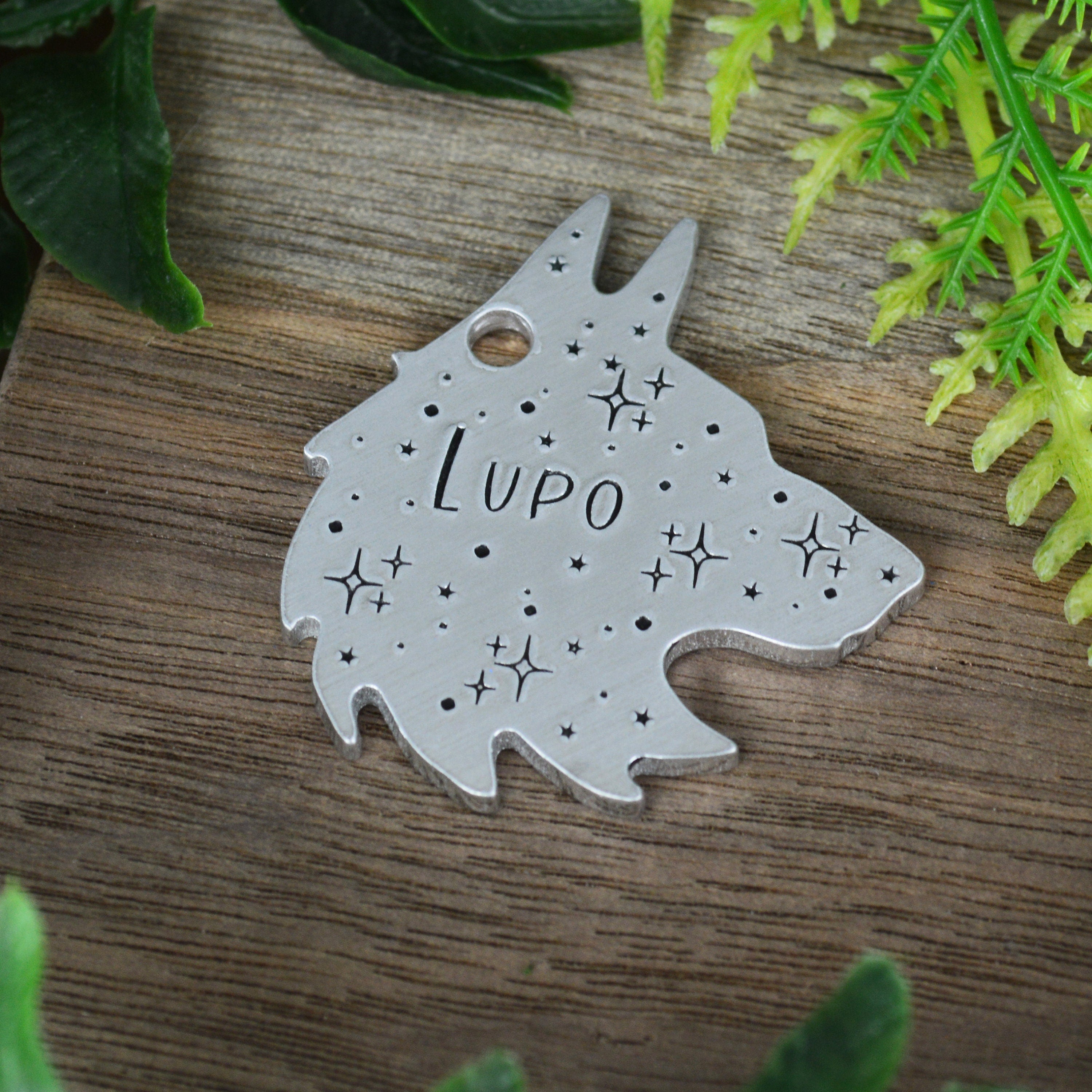 Lupo The Wolf Handstamped Pet ID Tag