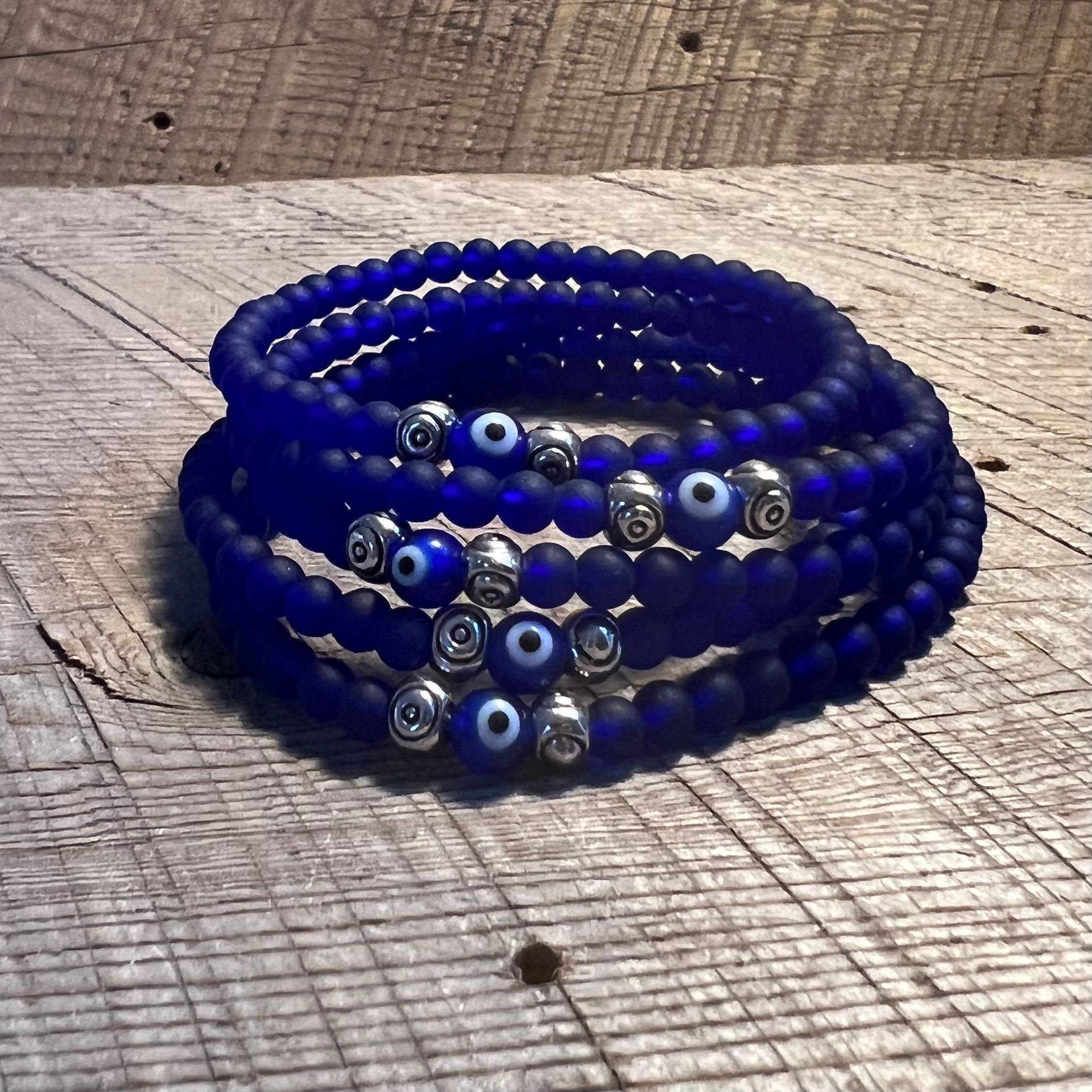 SariBlue® Cobalt MINI Cultured Seaglass Evil Eye Bracelet