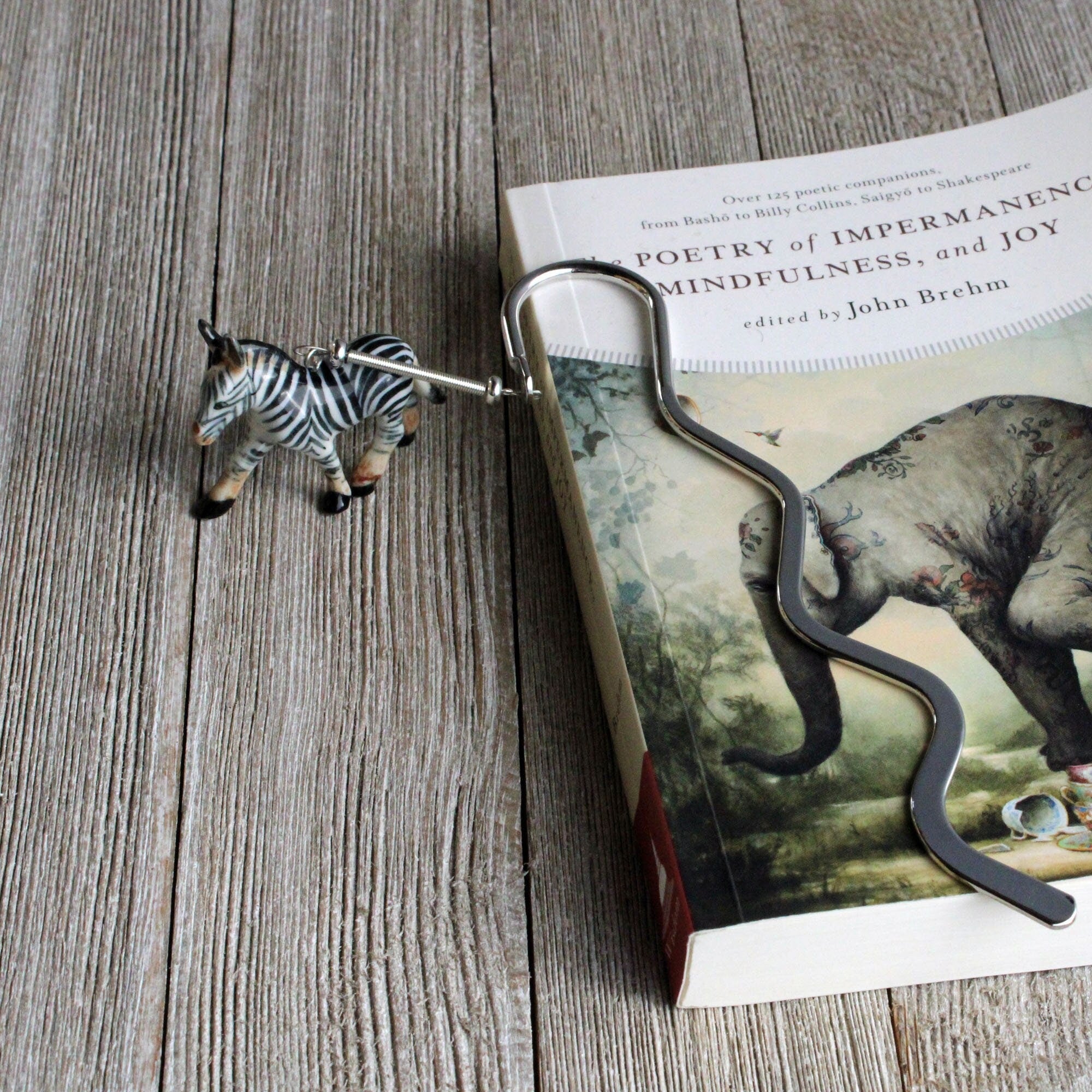 Zebra Bookmark - intricately detailed porcelain zebra figurine bookmark, ideal gift for zebra lovers and librarians.