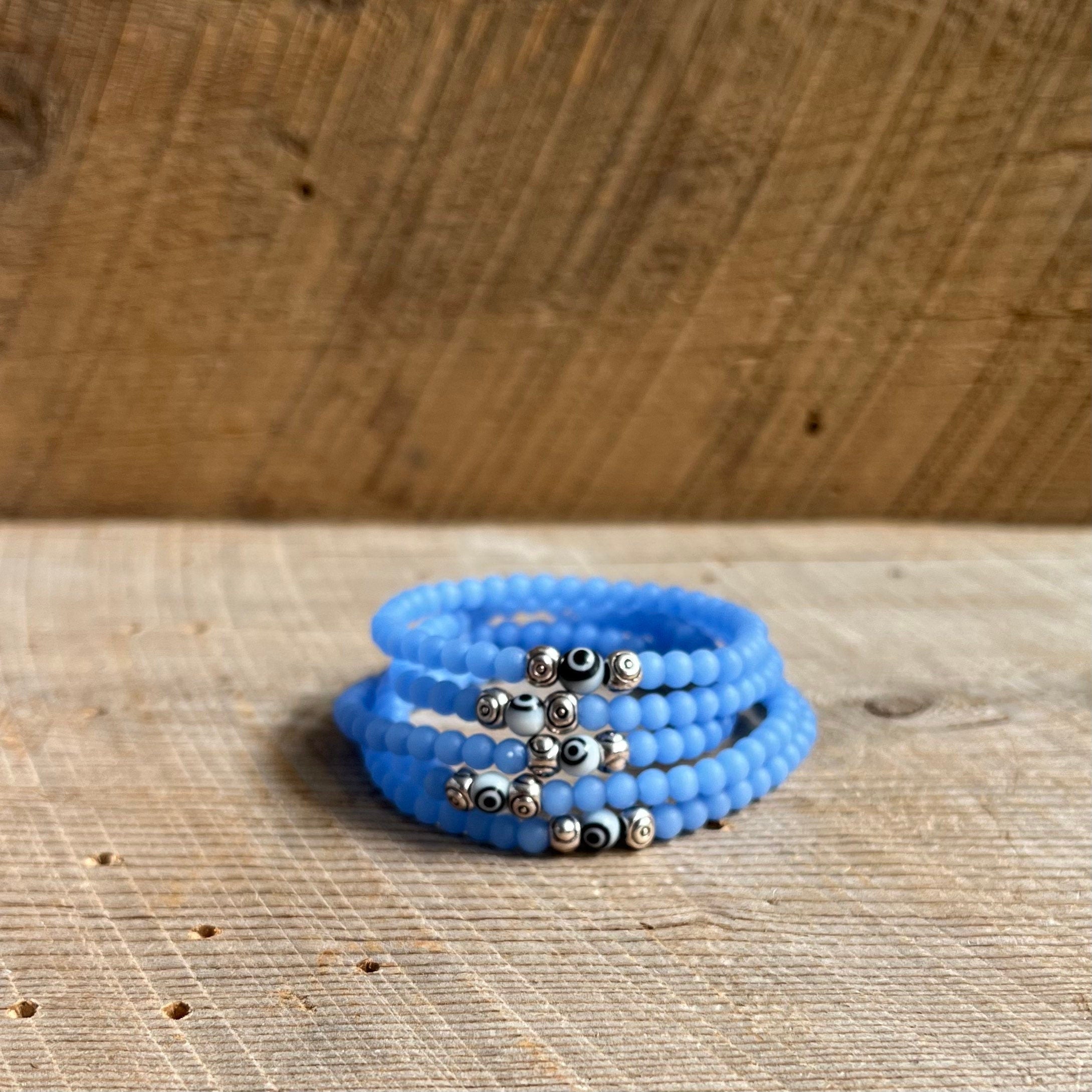 SariBlue® Cultured Seaglass Evil Eye Bracelet - Cornflower Blue MINI