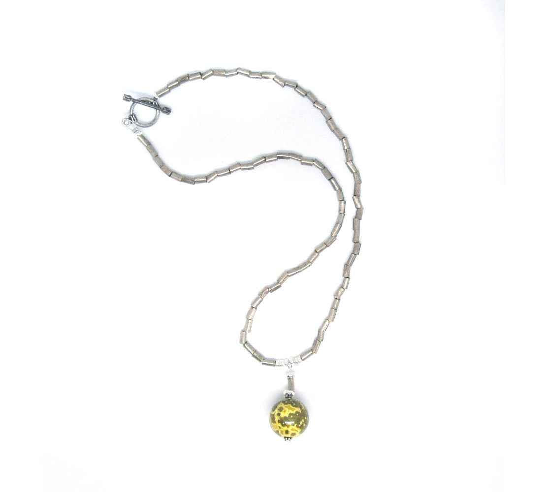 Artisan Ocean Jasper Necklace - 20" Minimalist Sphere Pendant for Spiritual Insight