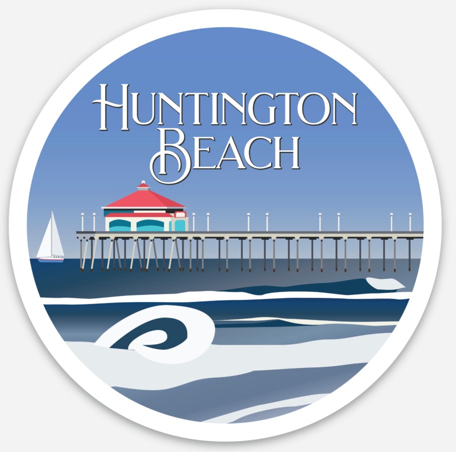 Huntington Beach Sticker | Surf City USA Vinyl Decal, Retro Beach Art