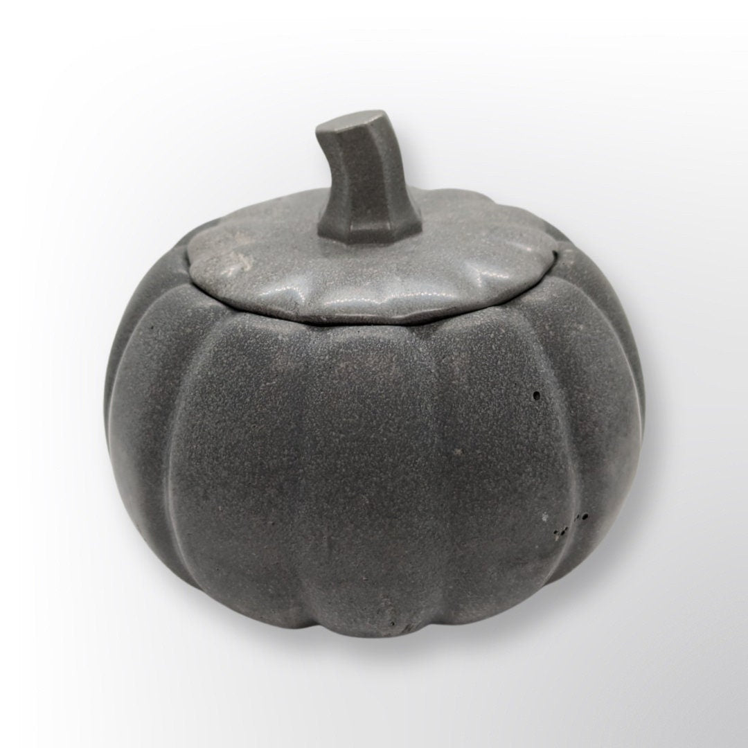 Concrete Pumpkin Jar with Lid | Halloween Candy Dish | Modern Fall Candle Vessel | Cement Pumpkin Trinket Box | Autumn Jewelry Storage