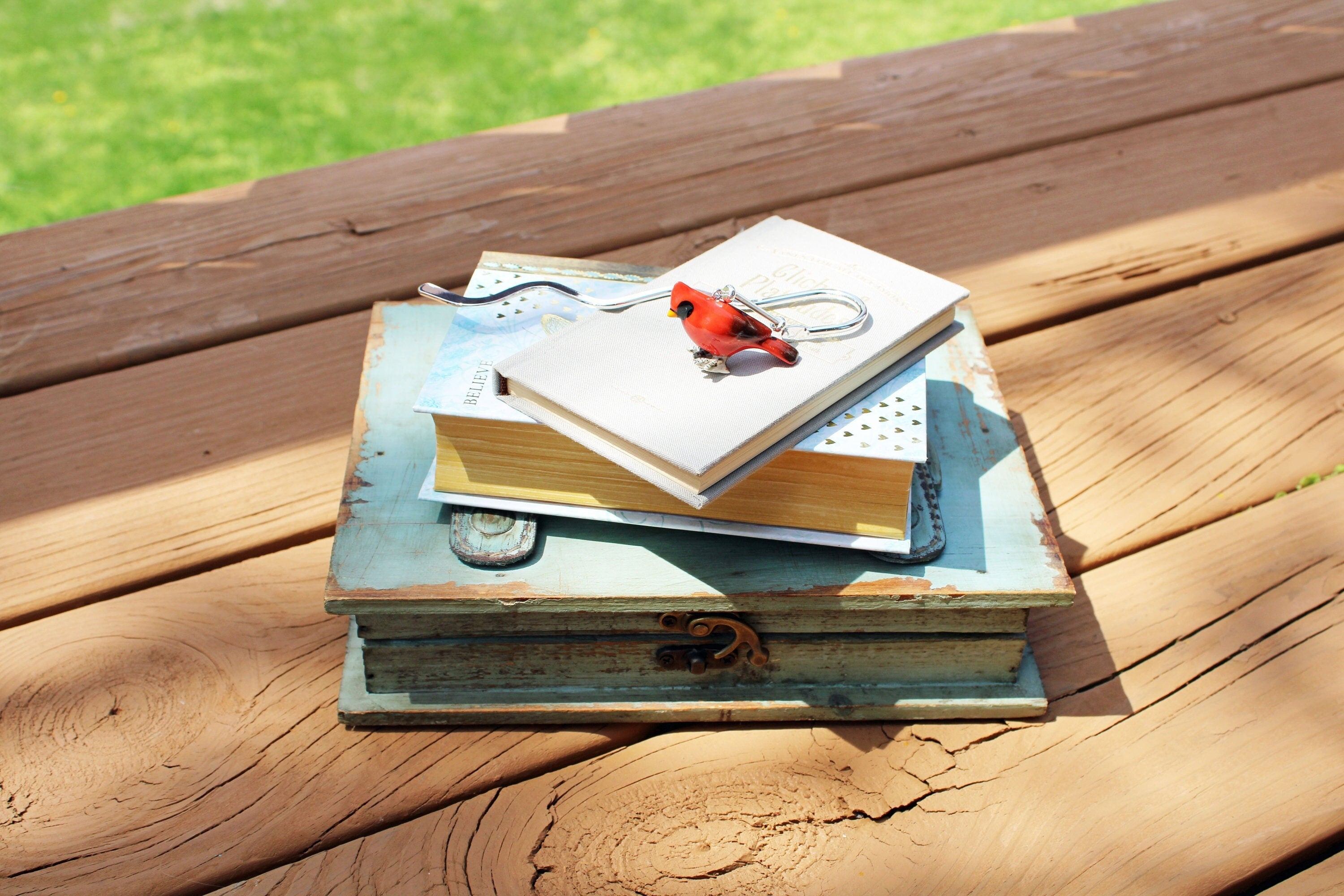 Red Bird Cardinal Bookmark - Songbird Metal Bookmarker with silver hook, a beautiful gift idea for bird lovers and readers.