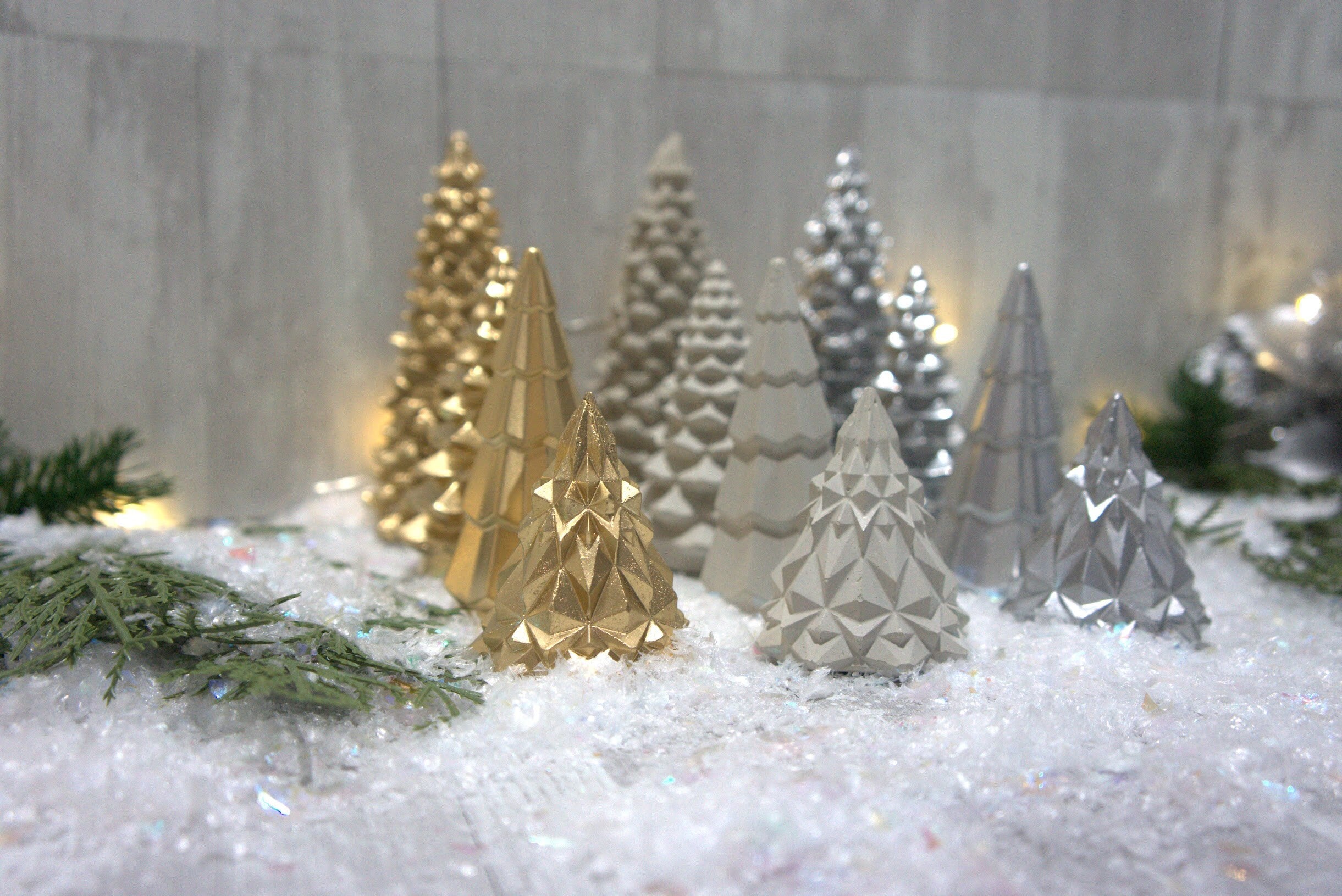 Concrete Christmas Tree Decor | Minimalist Modern Holiday Mantel Decor | Geometric Cement Trees | Neutral Industrial Tabletop Winter Decor