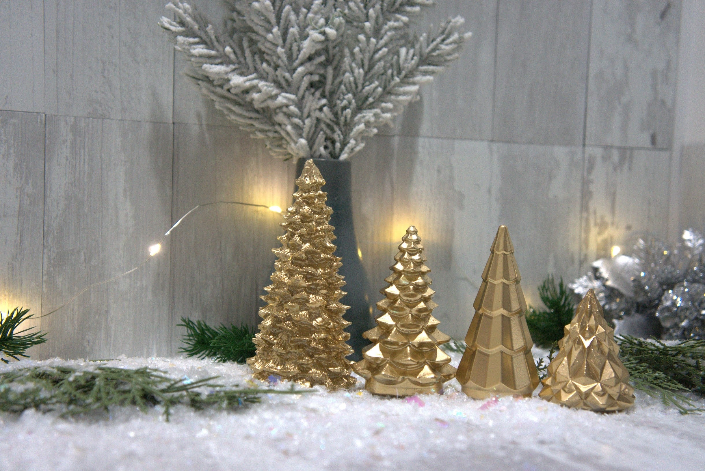 Concrete Christmas Tree Decor | Minimalist Modern Holiday Mantel Decor | Geometric Cement Trees | Neutral Industrial Tabletop Winter Decor