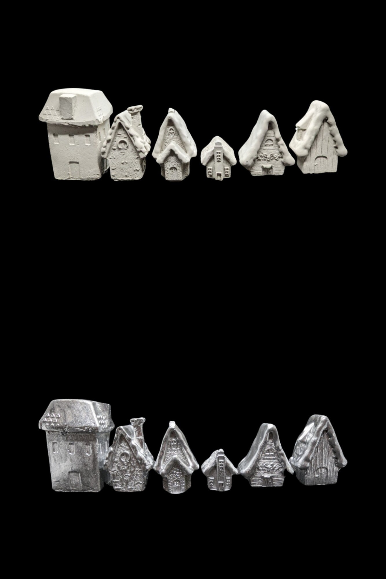 Mini Concrete Christmas Village, Set of 6 Miniature Houses, Natural Concrete Paintable DIY Kit, Silver Village Decor, Mantel Holiday Display