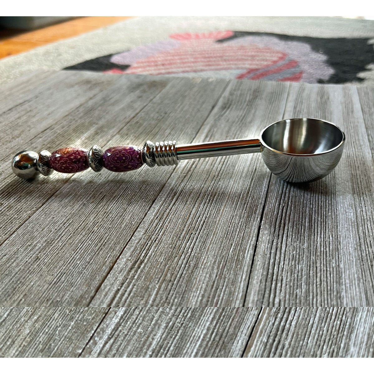 Beaded Coffee Scoop - Mood Bead Color Change Herb Scoop showing the deep bowl design, perfect for measuring coffee, tea, or bath salts.
