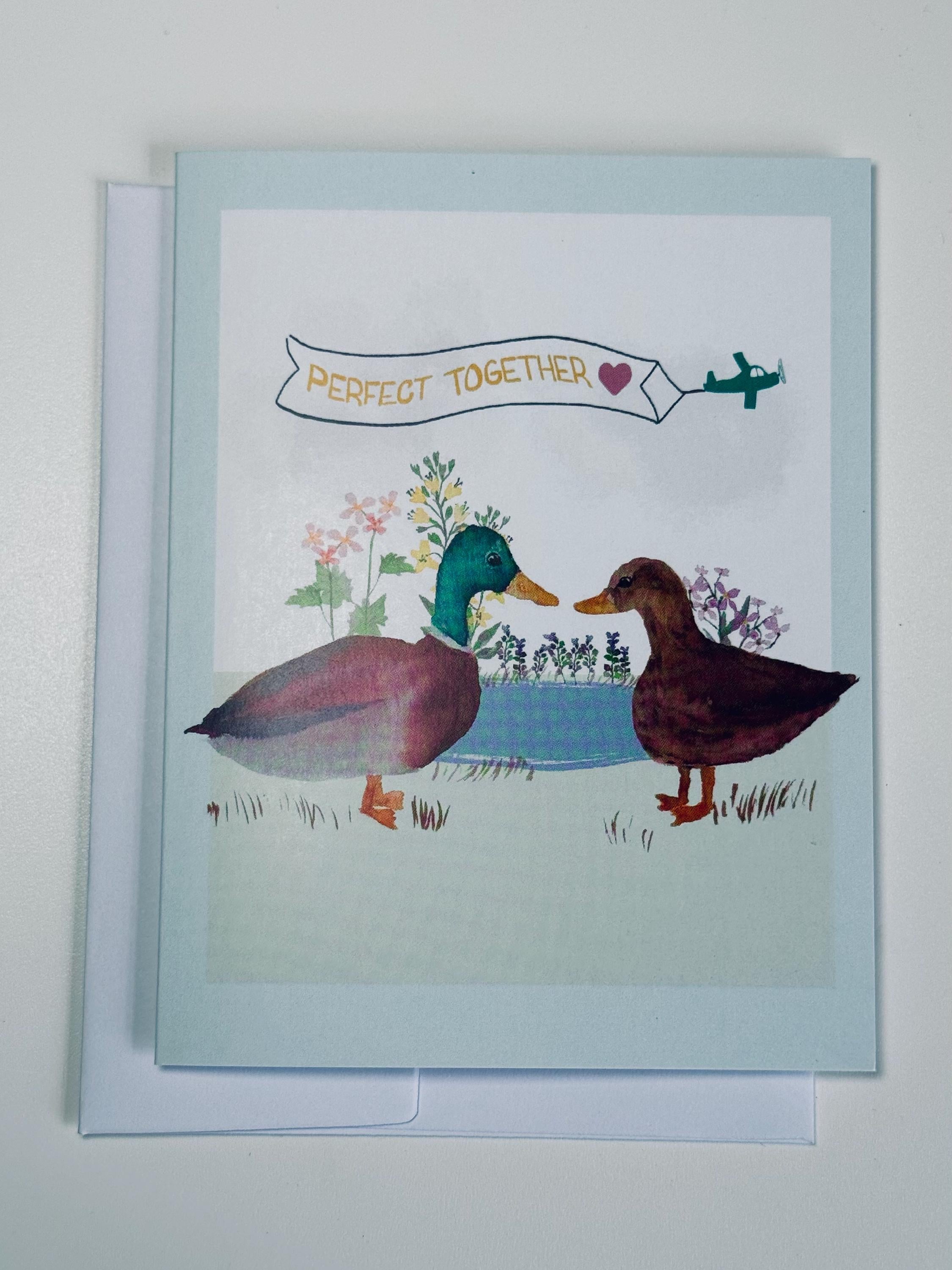Mallard Ducks Anniversary Card, Watercolor Couple, Blank Greeting Card, Show your love