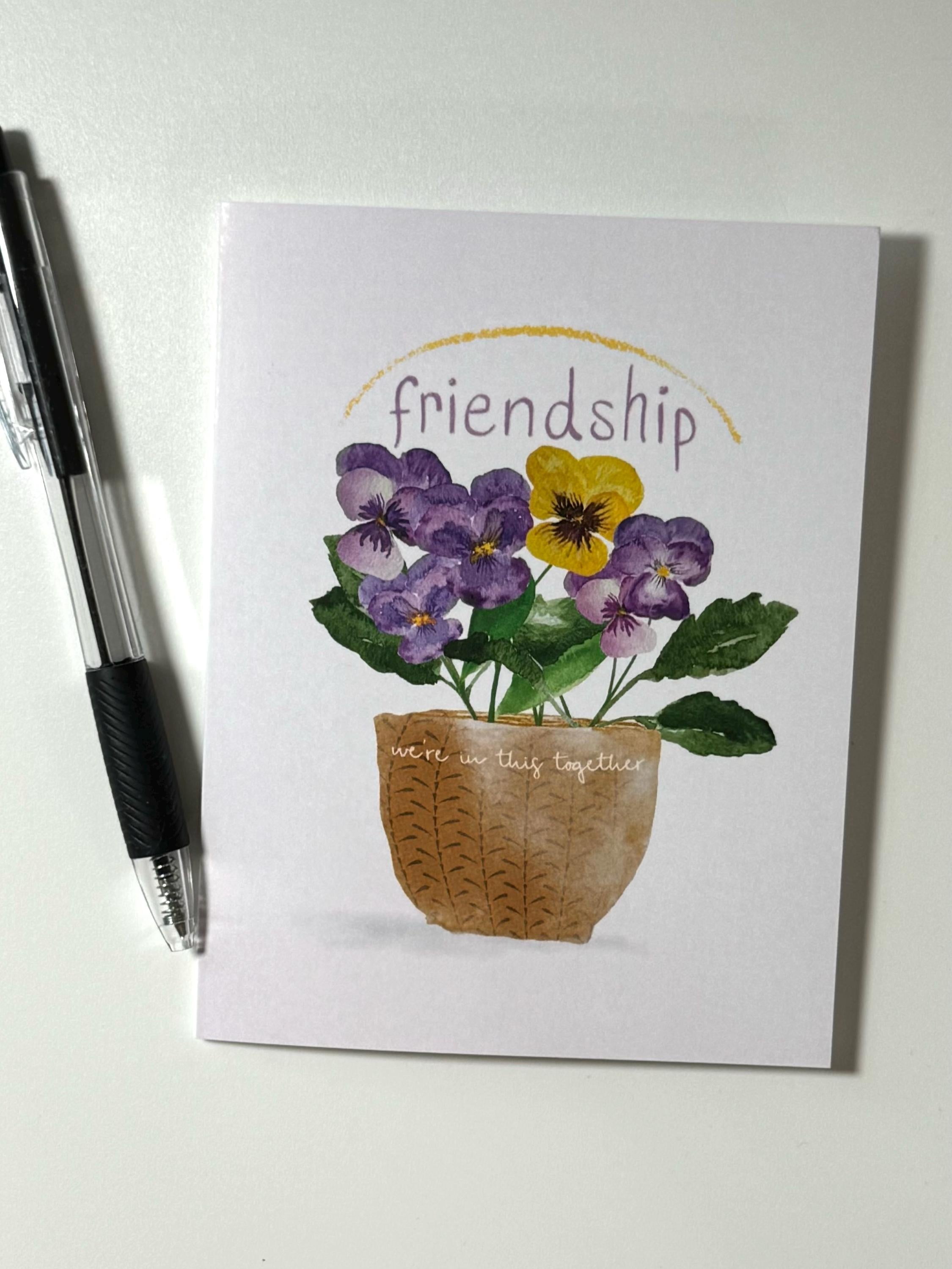 Watercolor Violets Friendship Card: Hand-Painted Blank Greeting