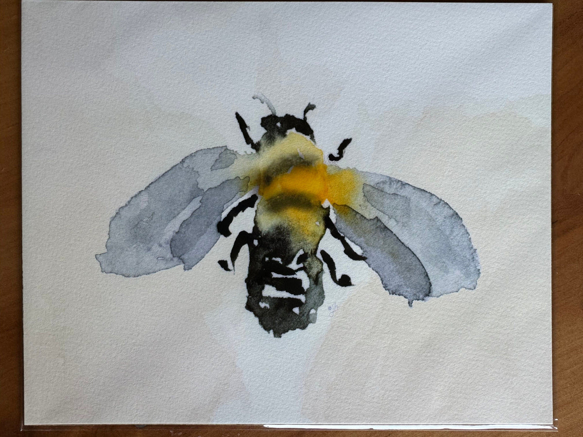 Watercolor Bee Art Print: Honeybee Painting, Unframed