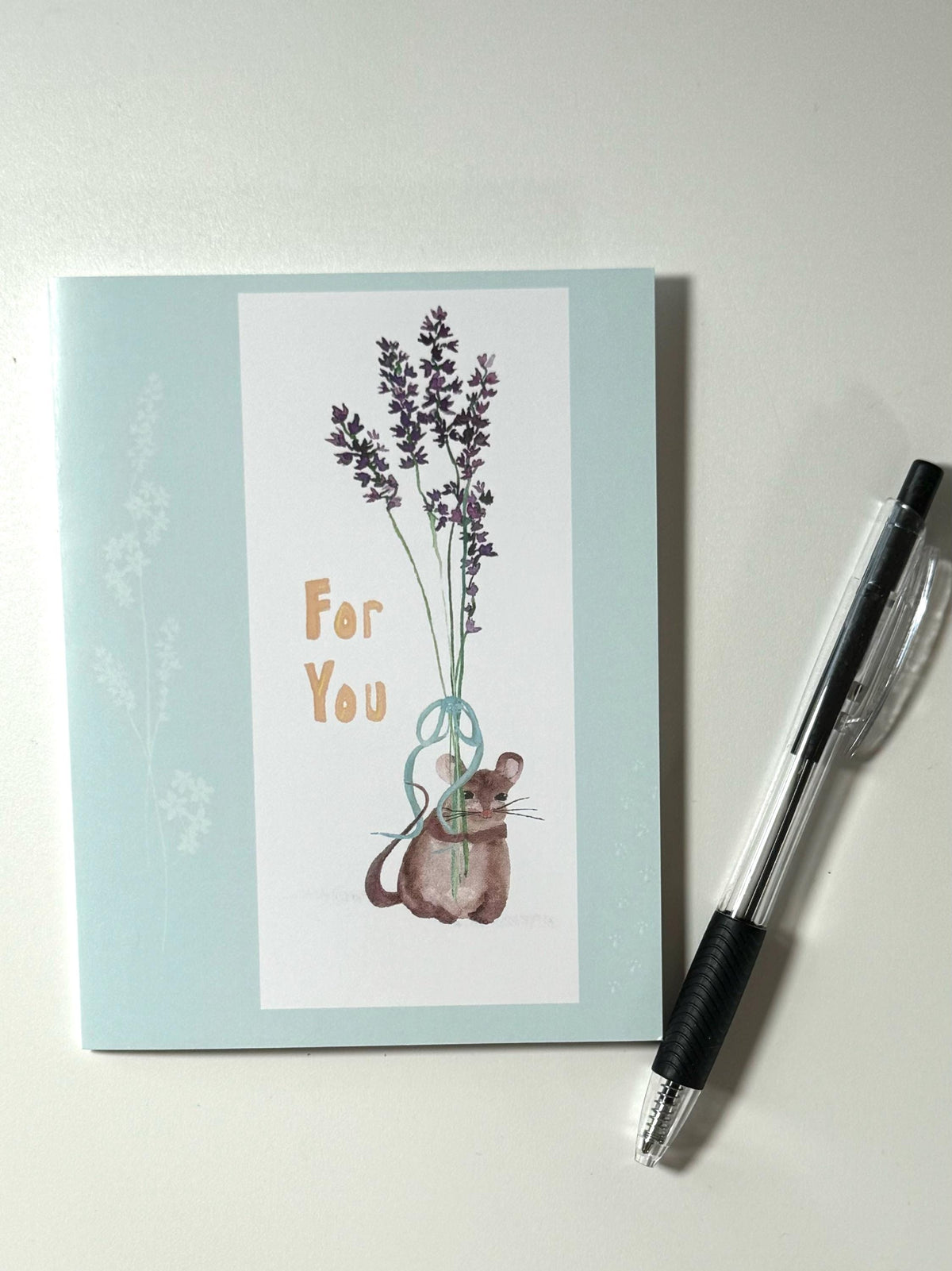 Watercolor Mouse Greeting Card: Floral Bouquet, Friendship Gift