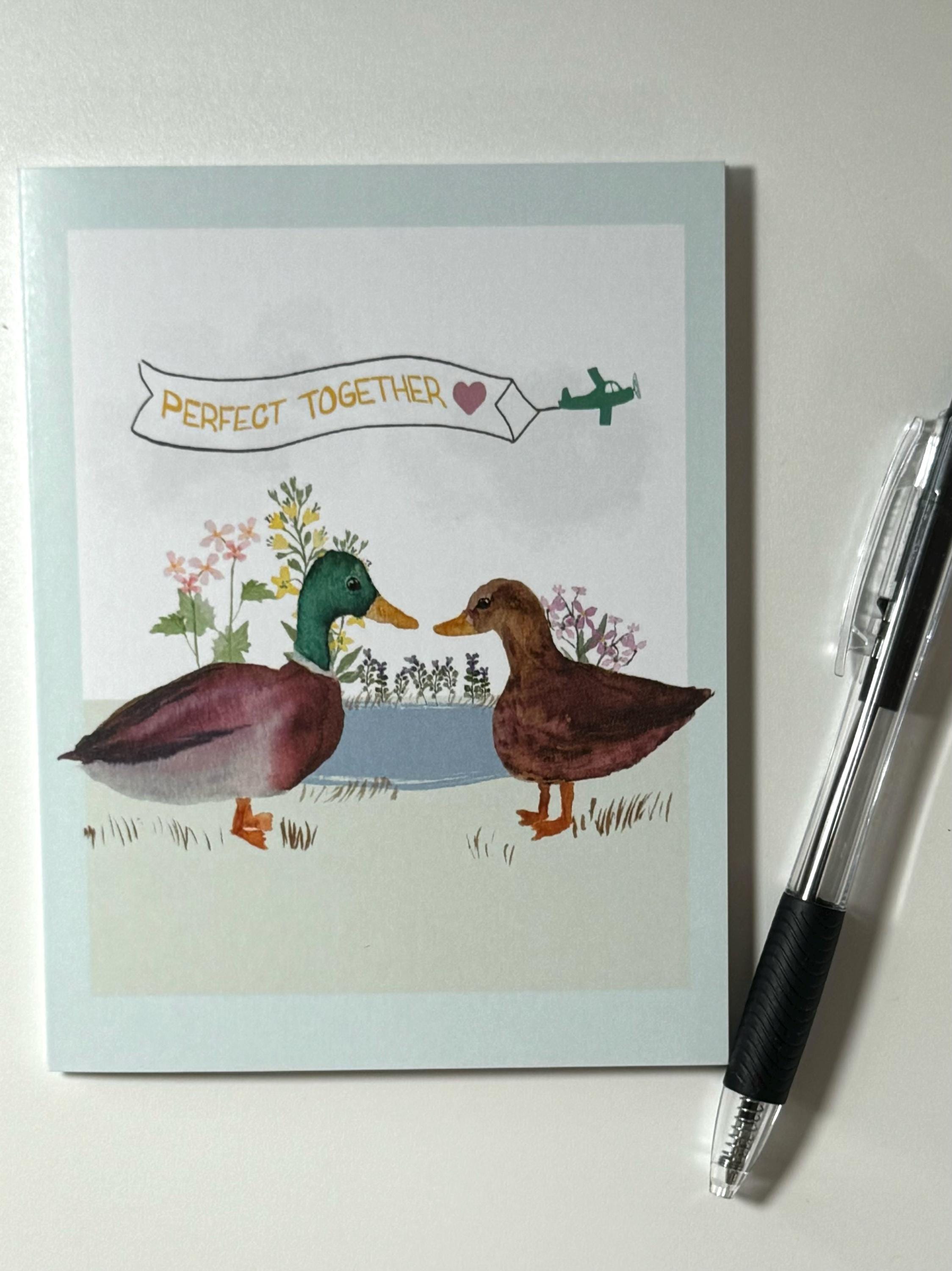 Mallard Ducks Anniversary Card, Watercolor Couple, Blank Greeting Card, Show your love