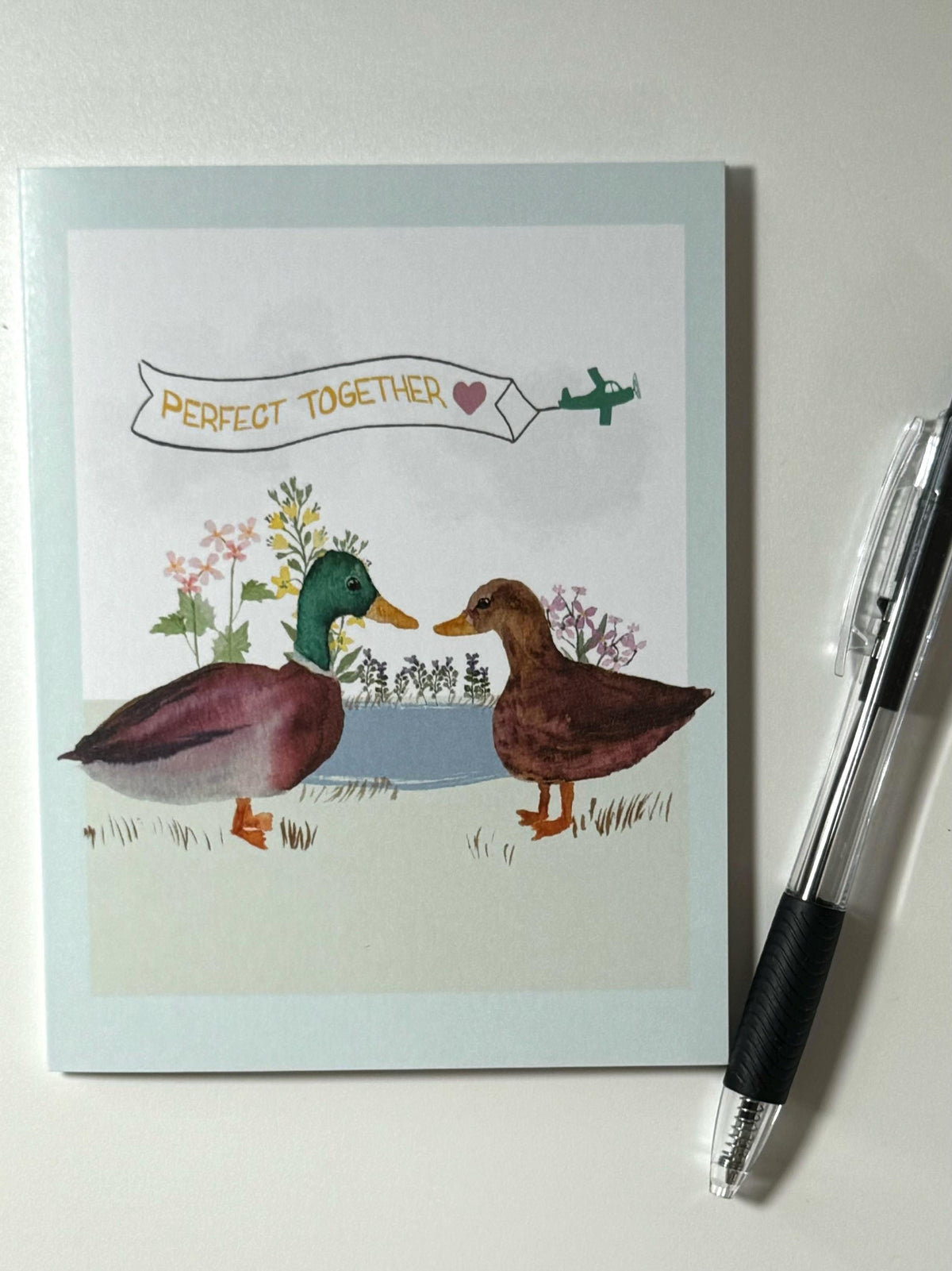Mallard Ducks Anniversary Card, Watercolor Couple, Blank Greeting Card, Show your love
