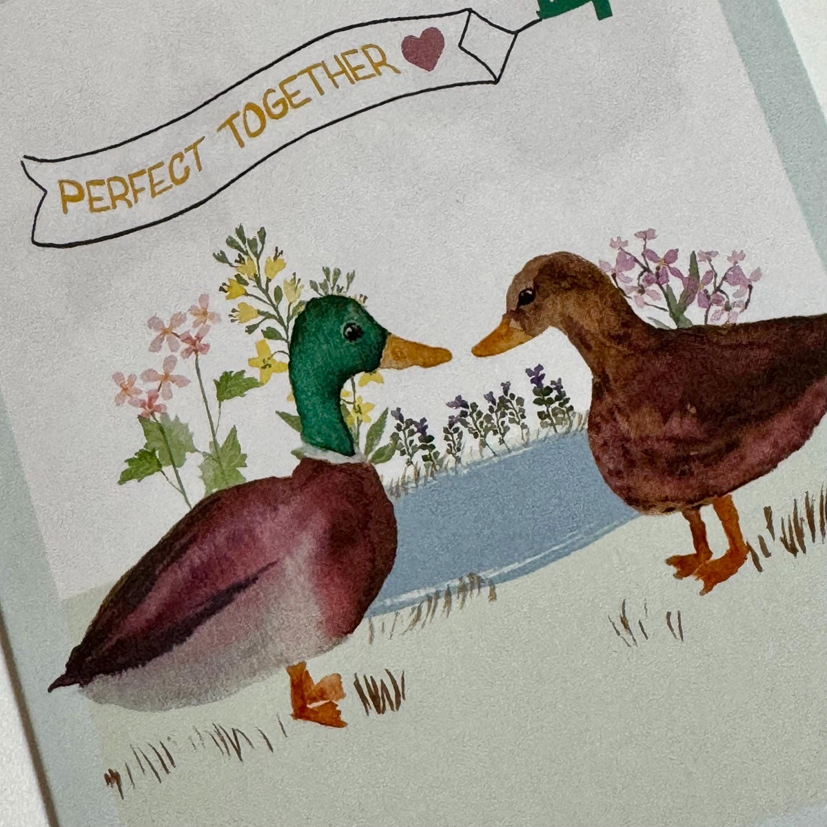 Mallard Ducks Anniversary Card, Watercolor Couple, Blank Greeting Card, Show your love