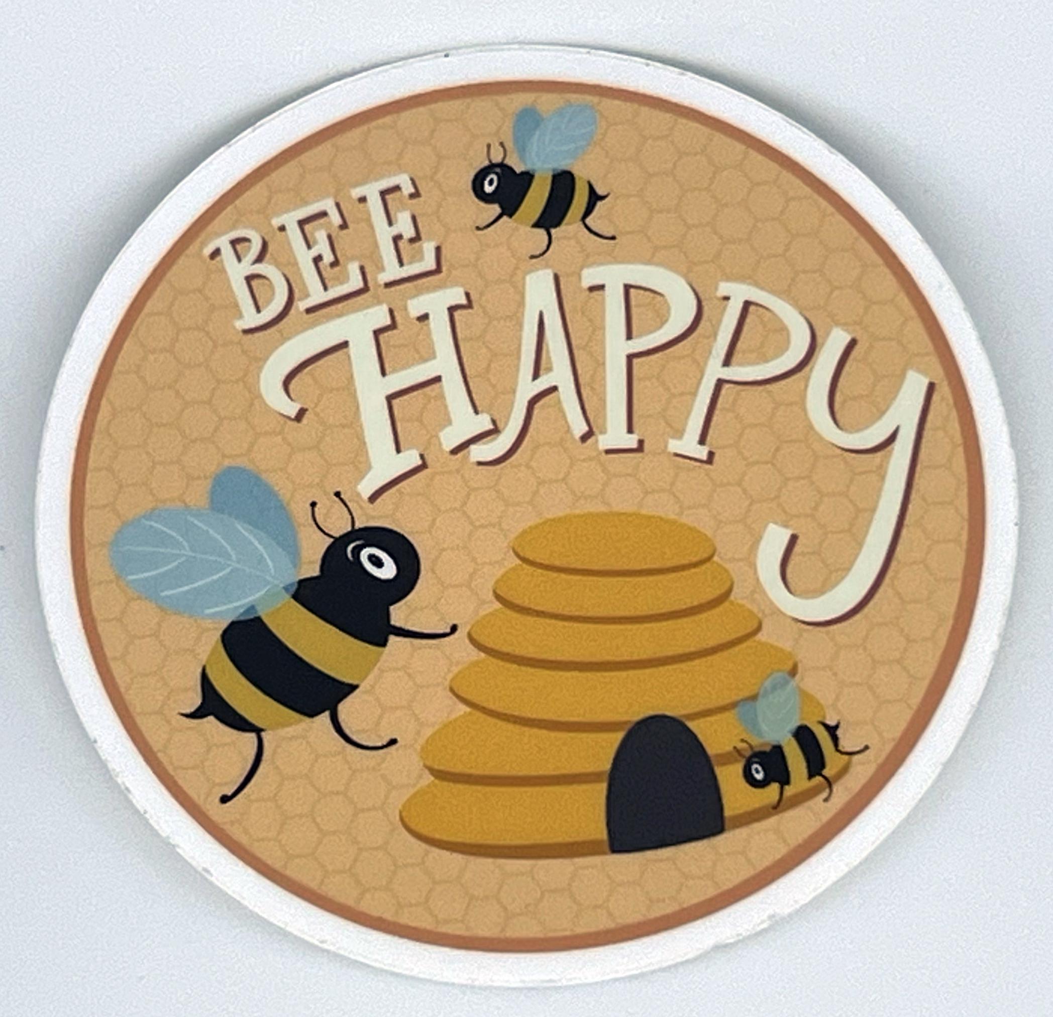 Bee Happy Vinyl Sticker | Original Bee Artwork for Laptops, Water Bottles