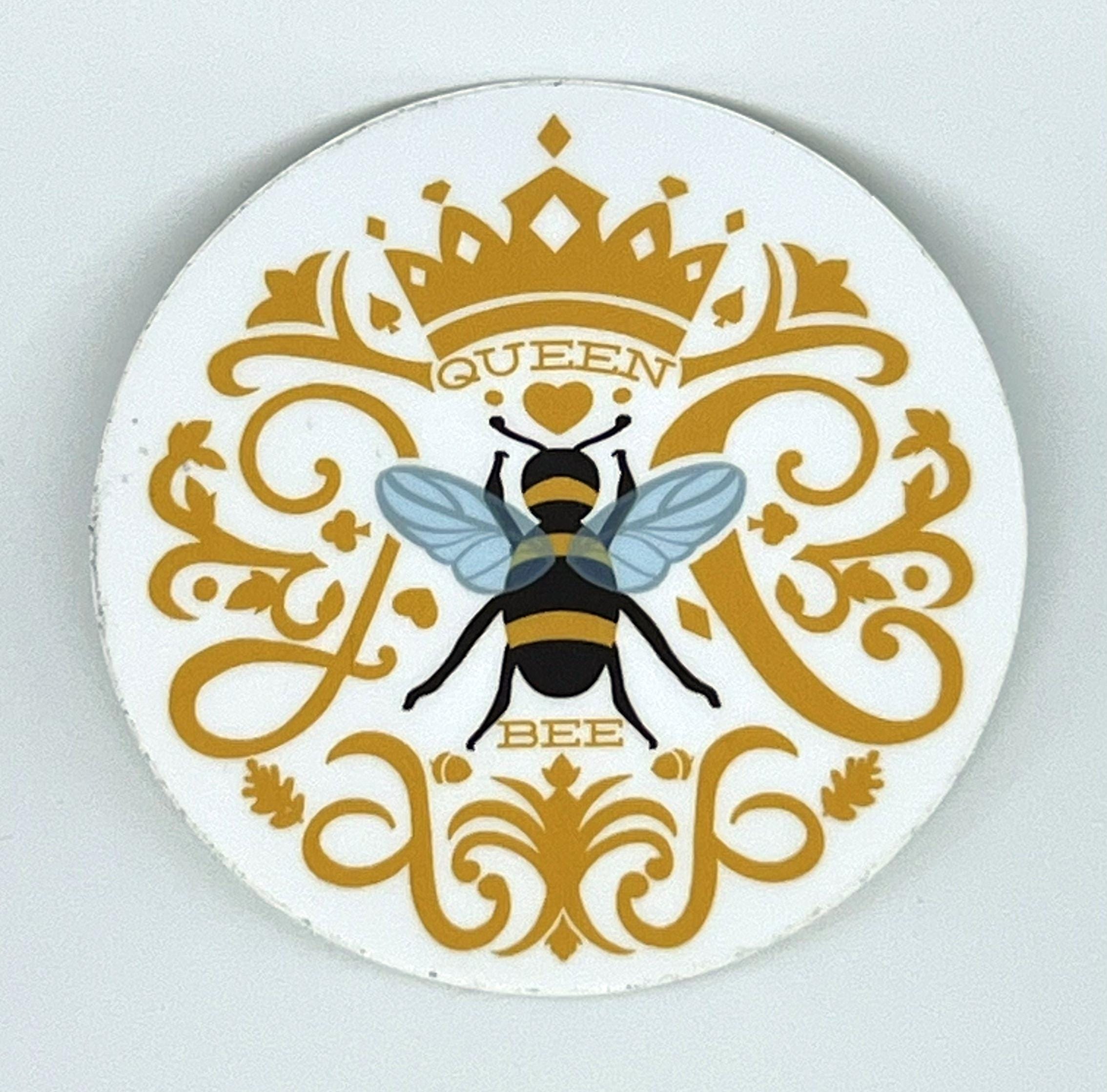 Queen Bee Sticker | Vintage Crown Illustration, Waterproof Vinyl Decal